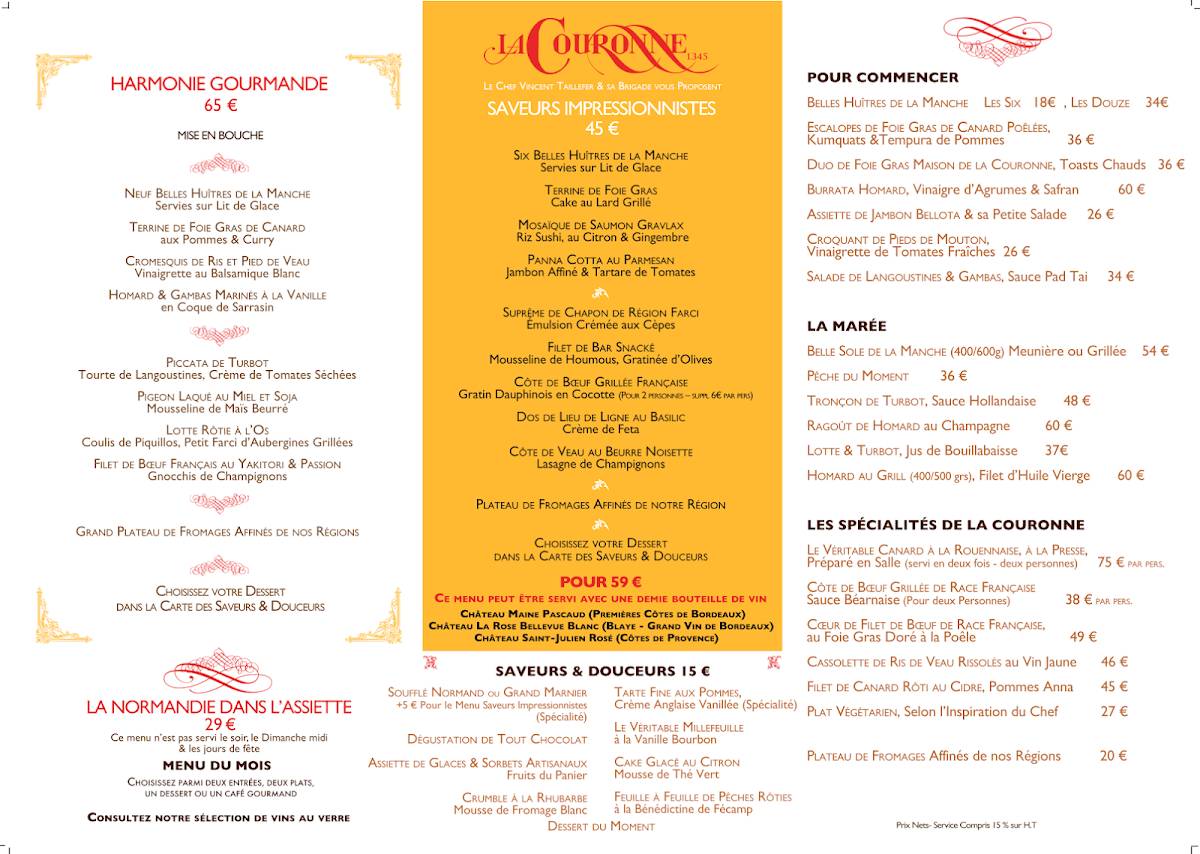 Menu de La Couronne