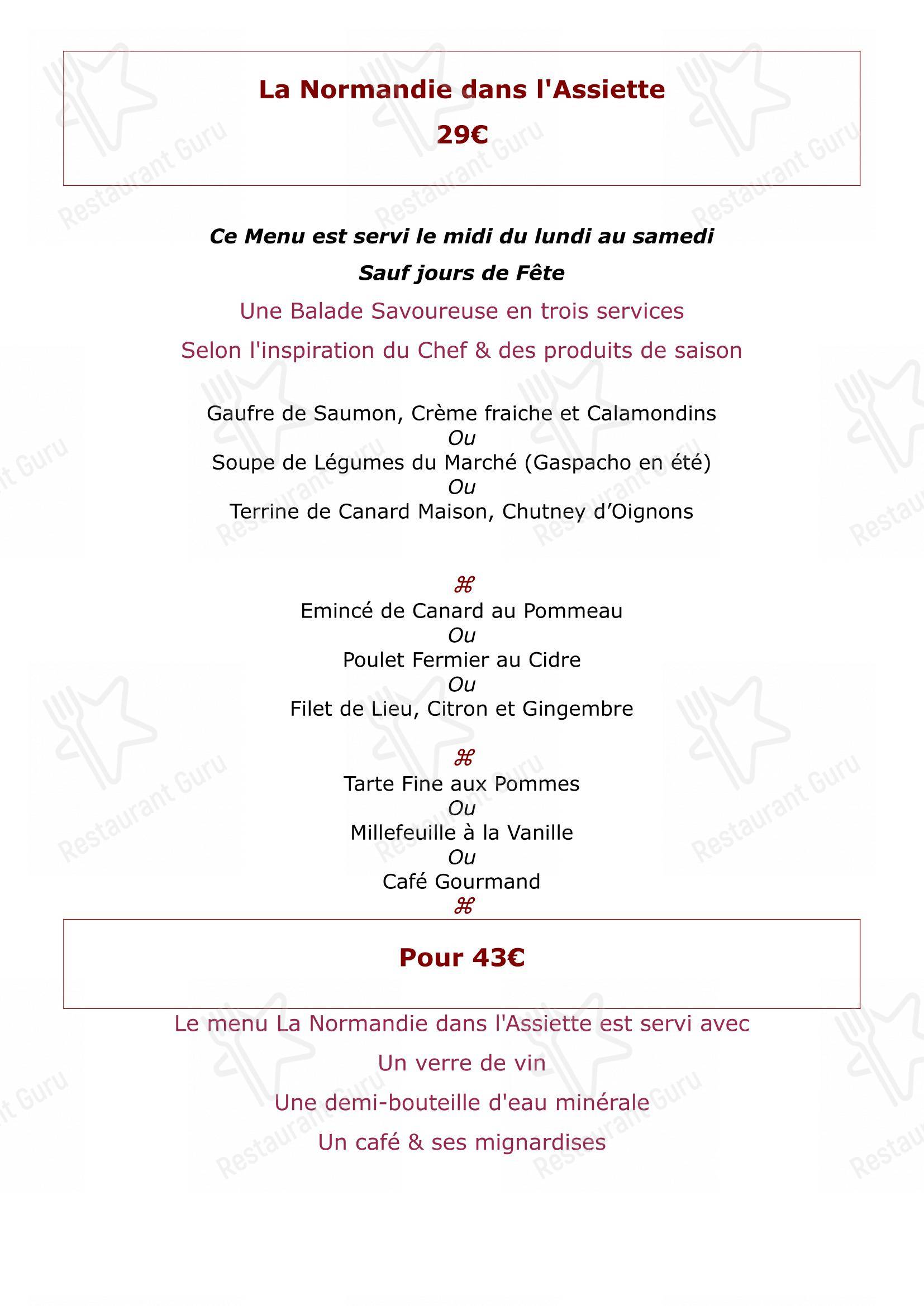 Menu bar pour La Couronne restaurant