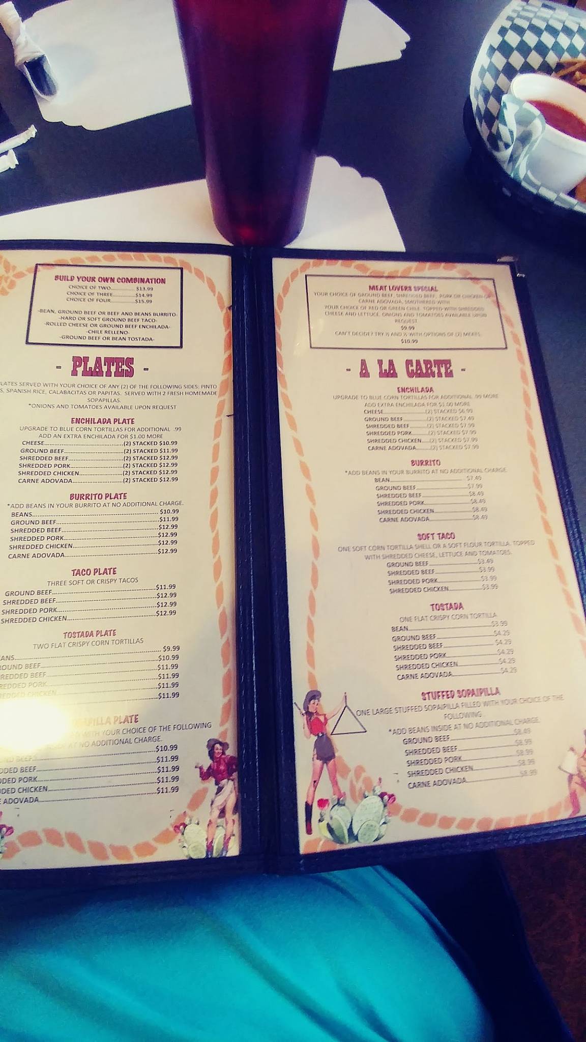 Menu at La Dos Gringas restaurant, Belen