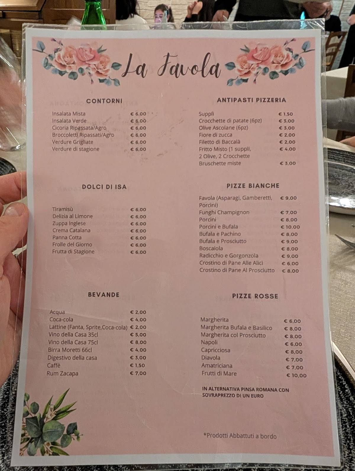 Menu di La Favola Ristorante Pizzeria 