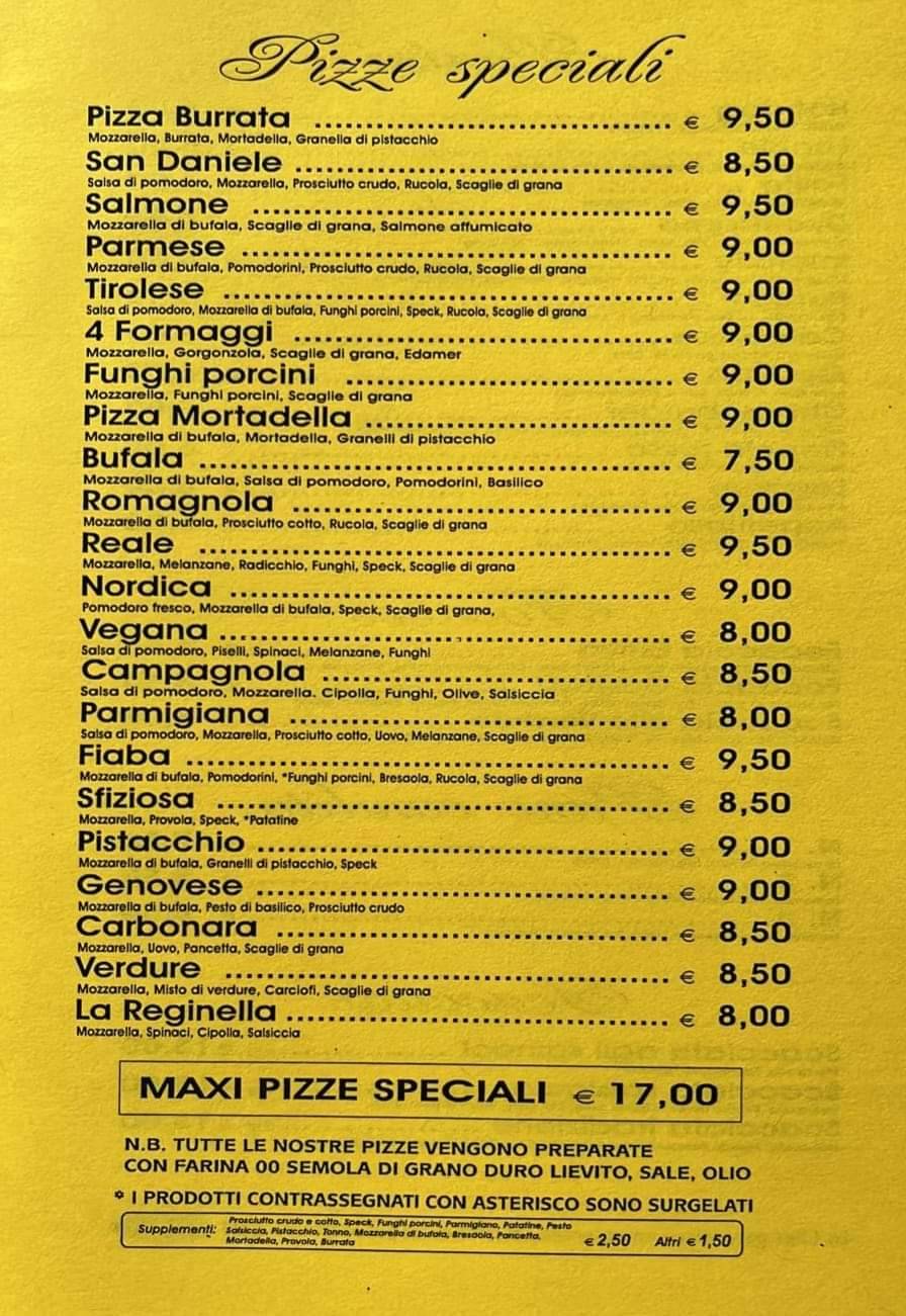 Menu di La Fiaba 