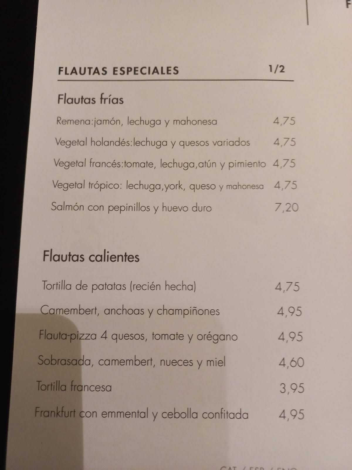 Menu at La Flauta Aribau restaurant, Barcelona, Carrer d'Aribau