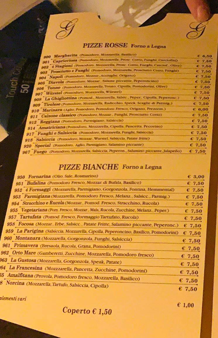 Menu di La Ghigliottina 