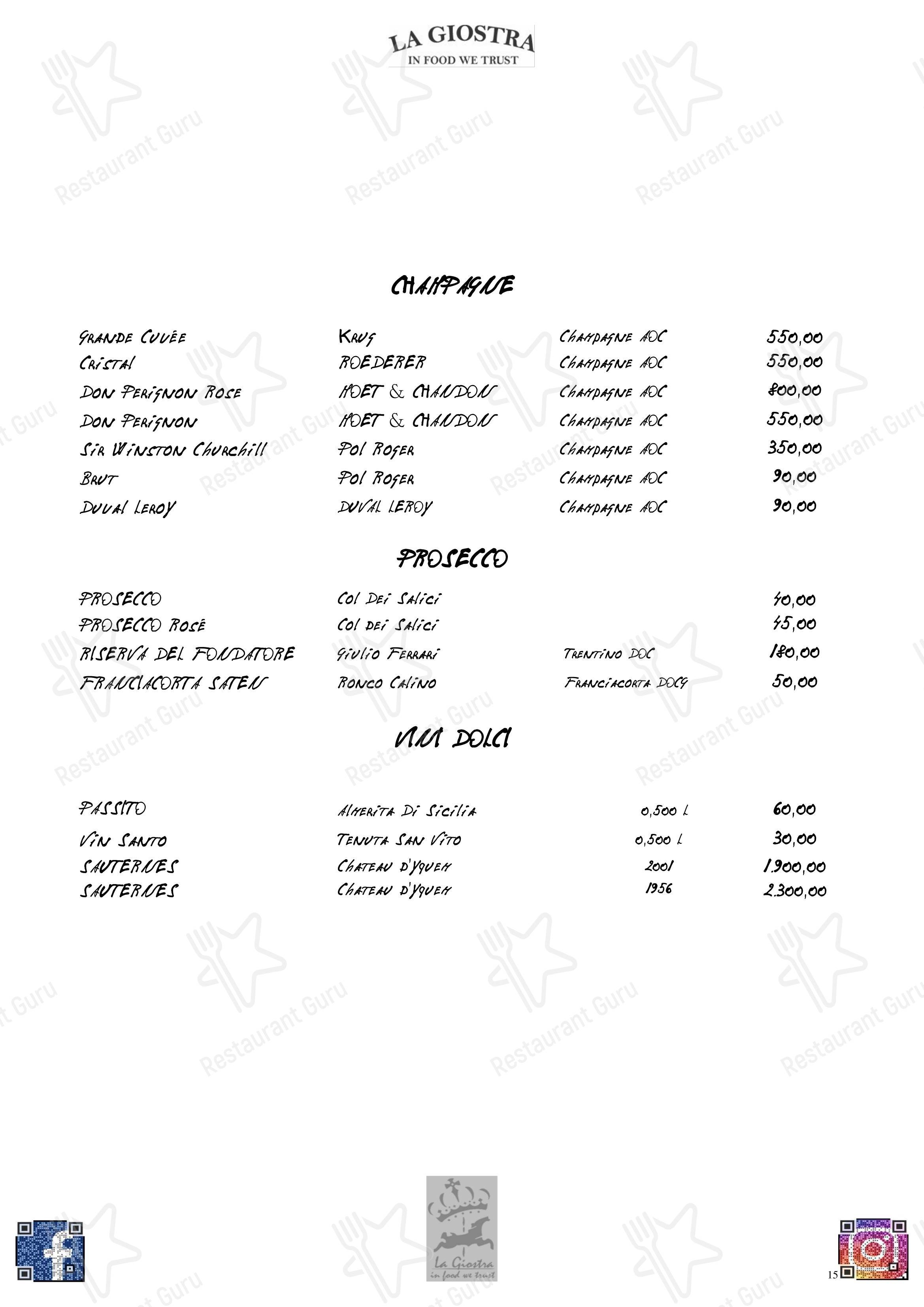 La Giostra in Firenze - Menu