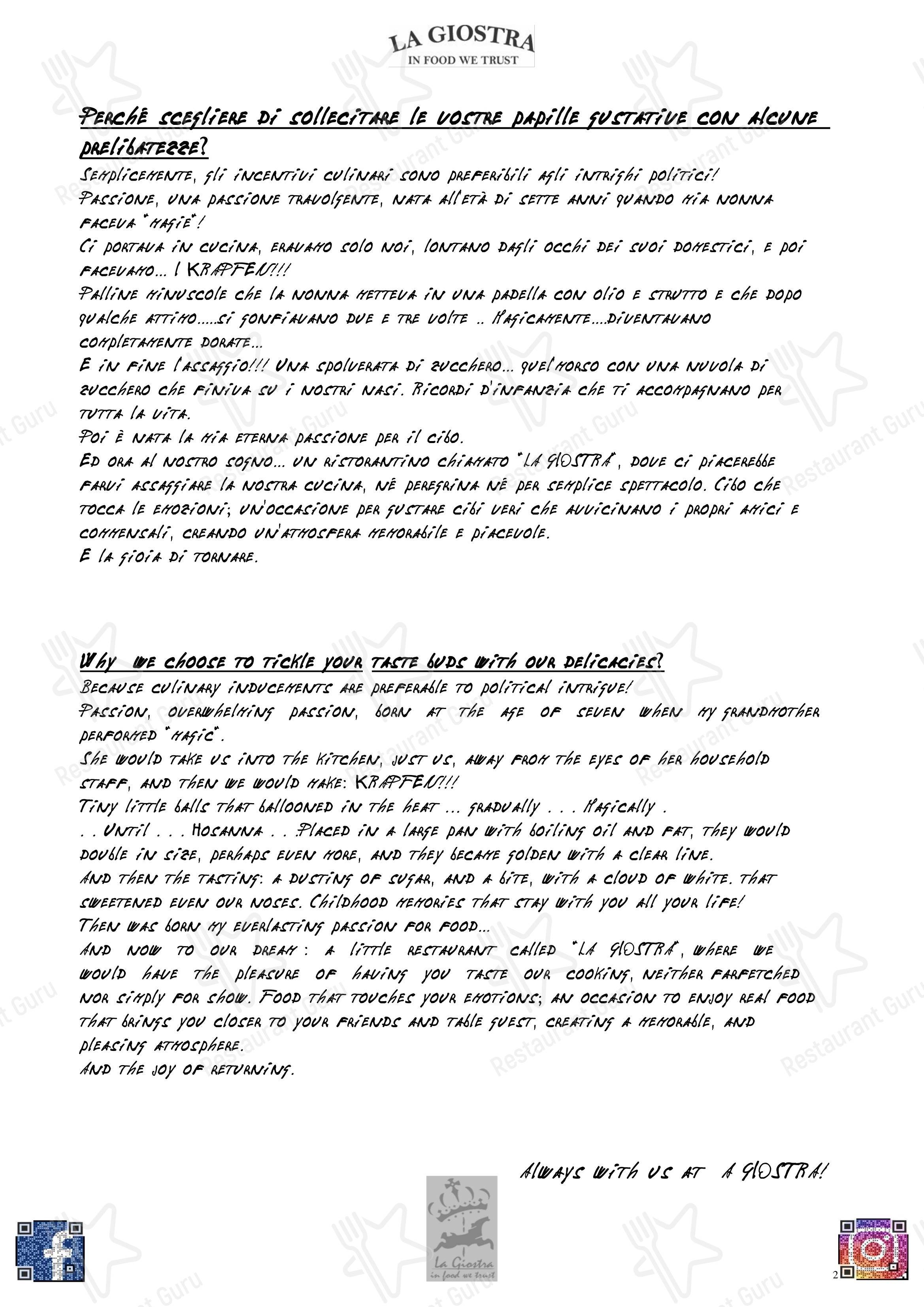 La Giostra in Firenze - Menu