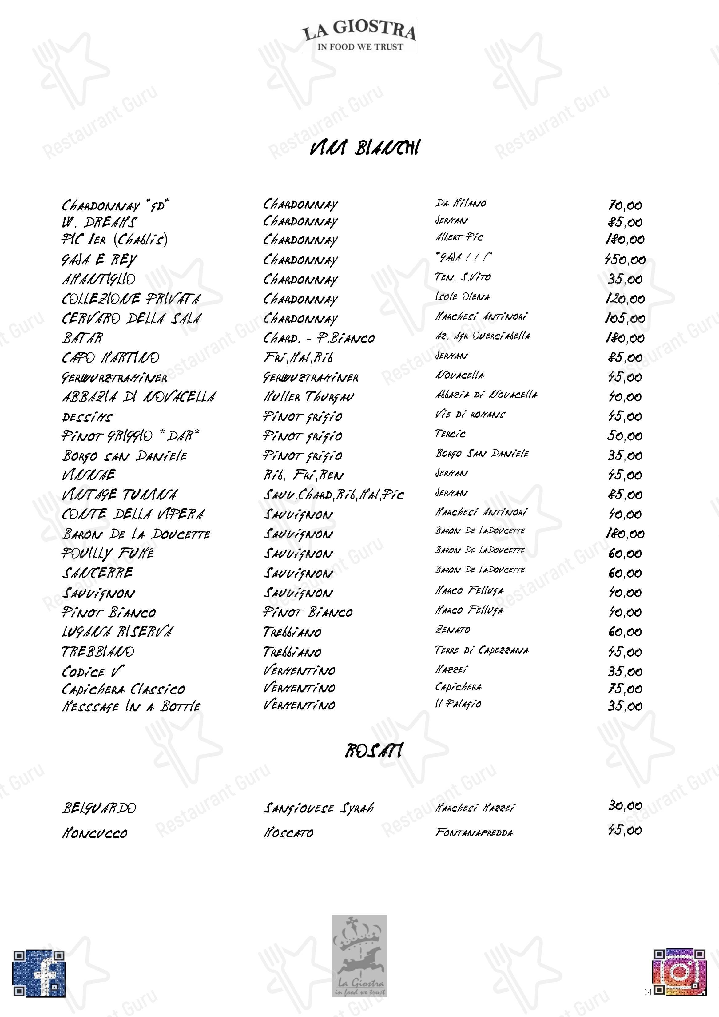 Menu per La Giostra ristorante