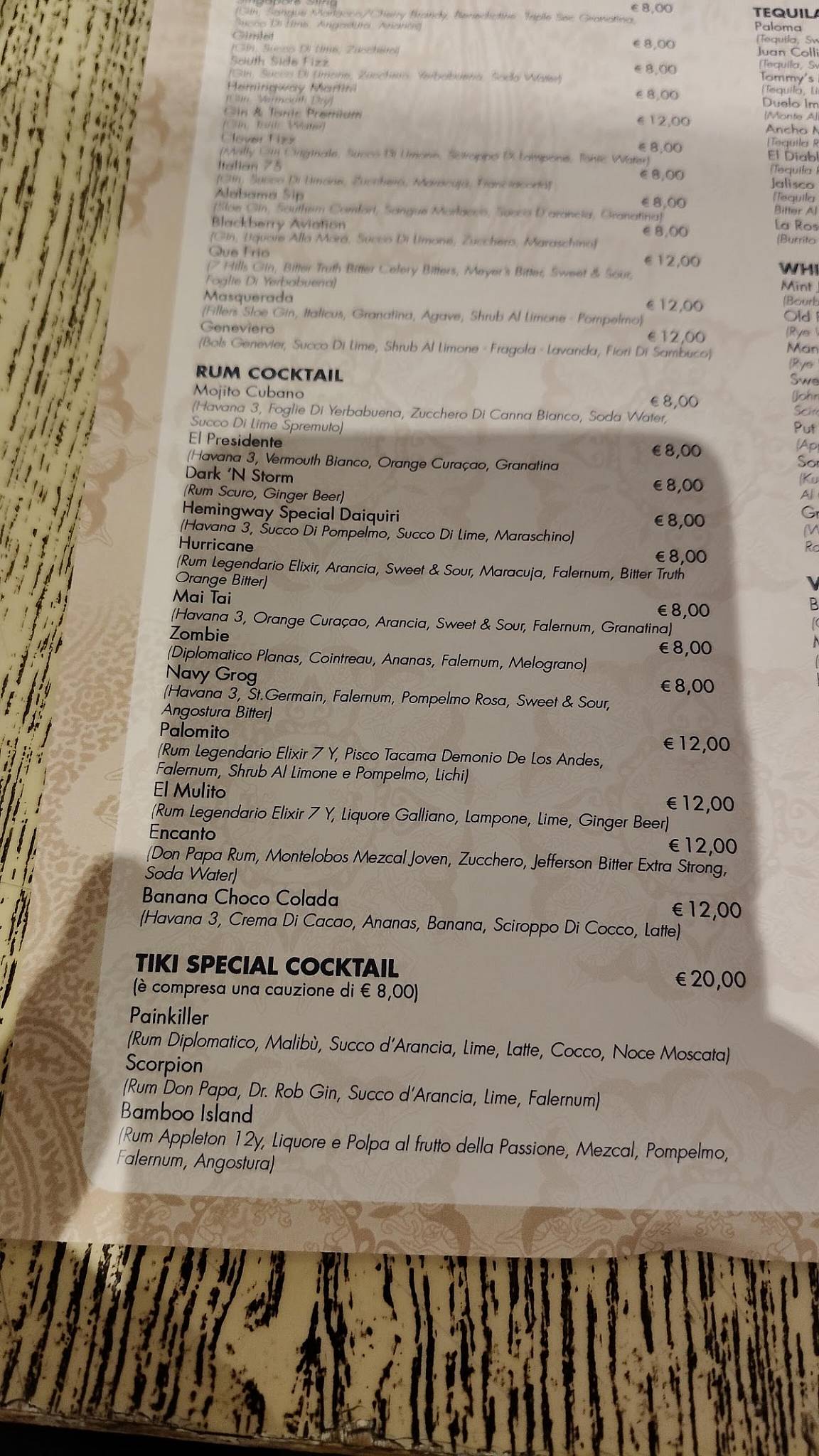 Menu di La Hora Feliz 