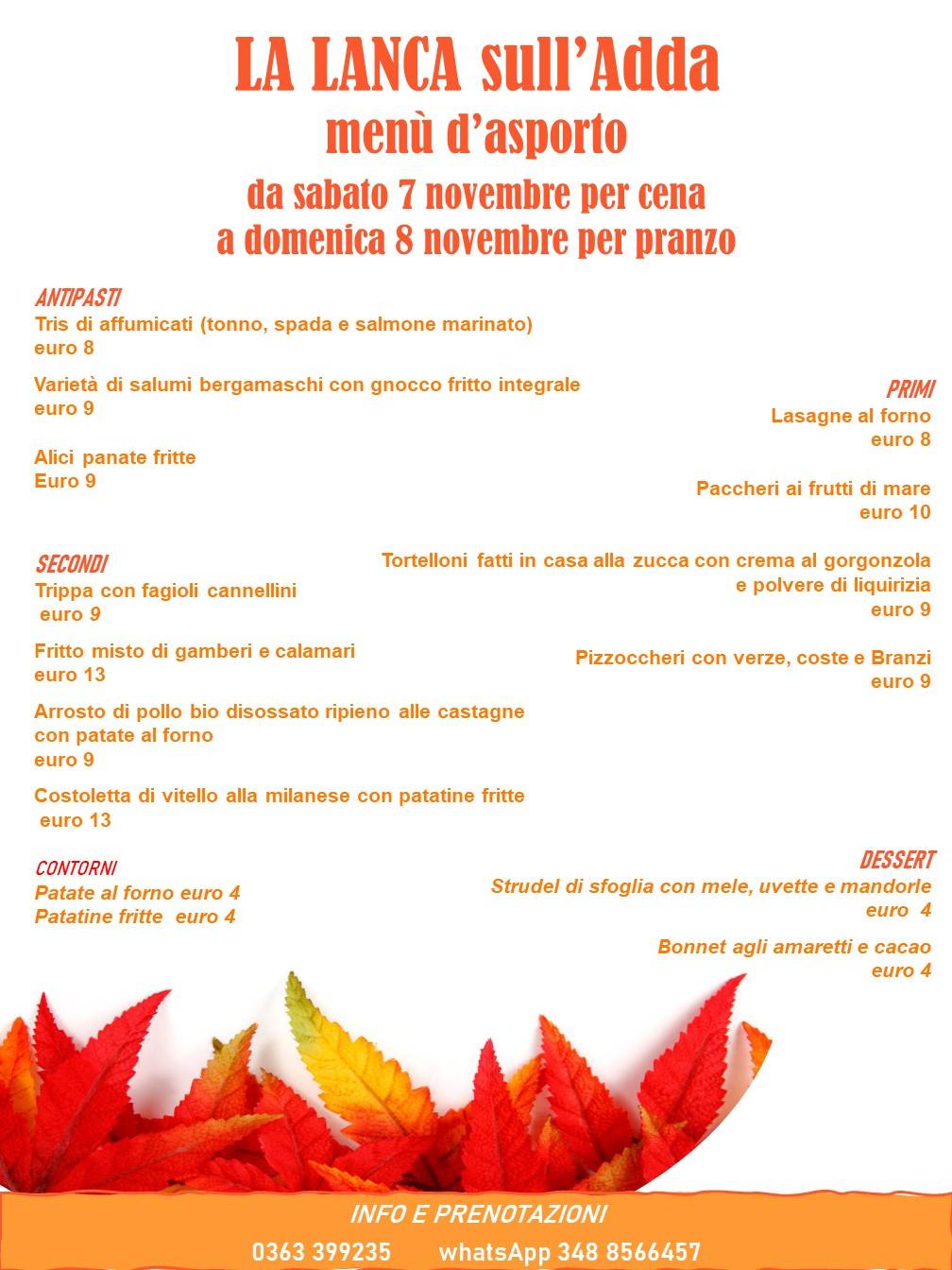 Menu di La Lanca sull'Adda 