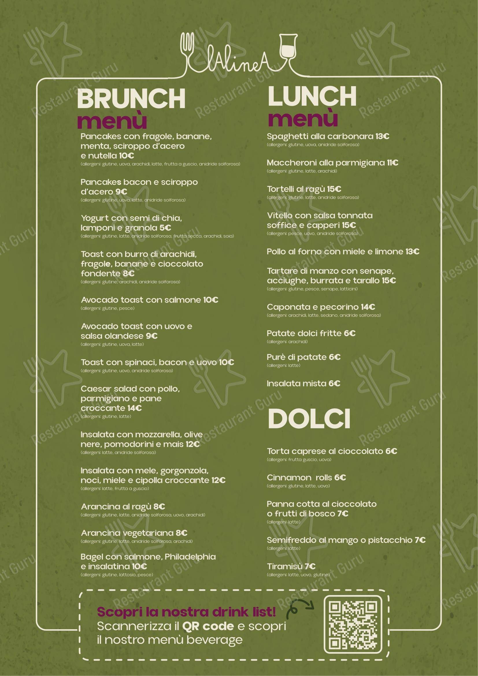 Menu per La Linea pizzeria