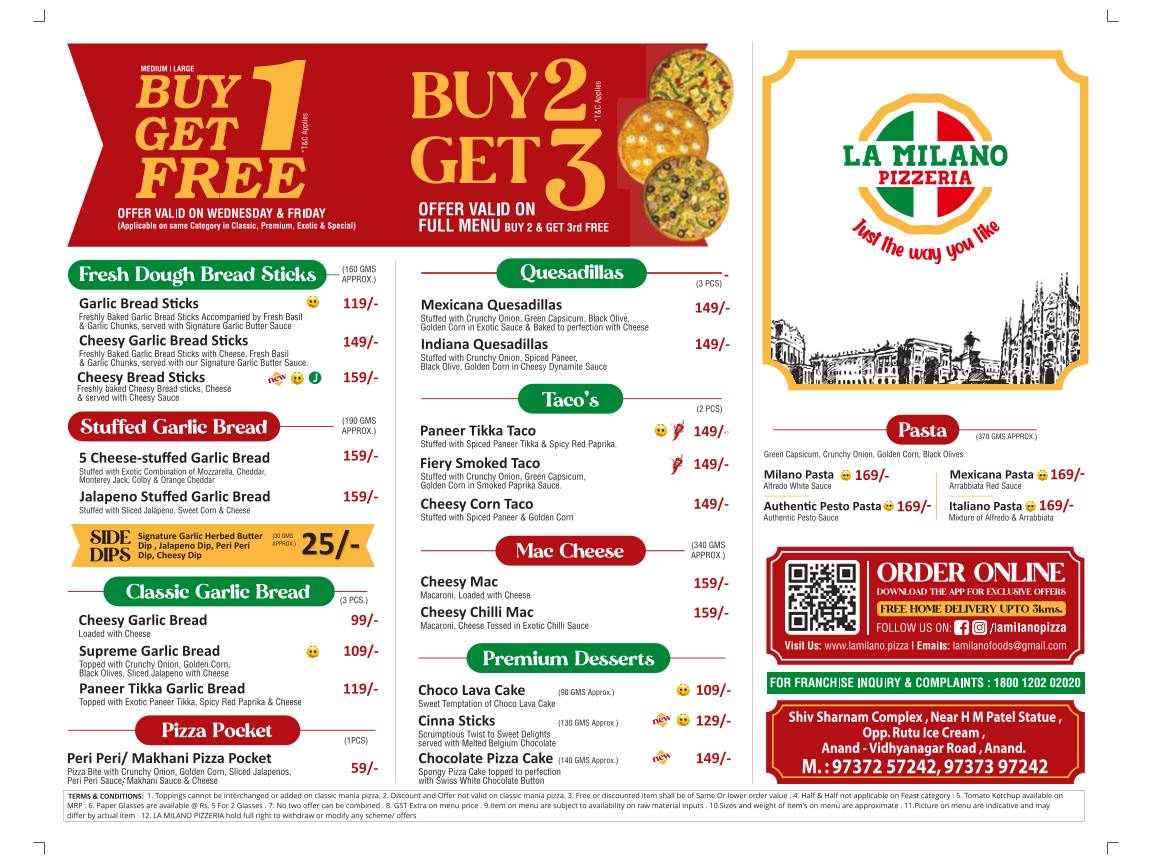 La Milano Pizzeria menu