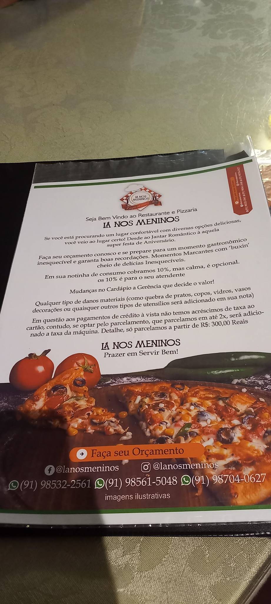 Lá Nos Meninos cardápio