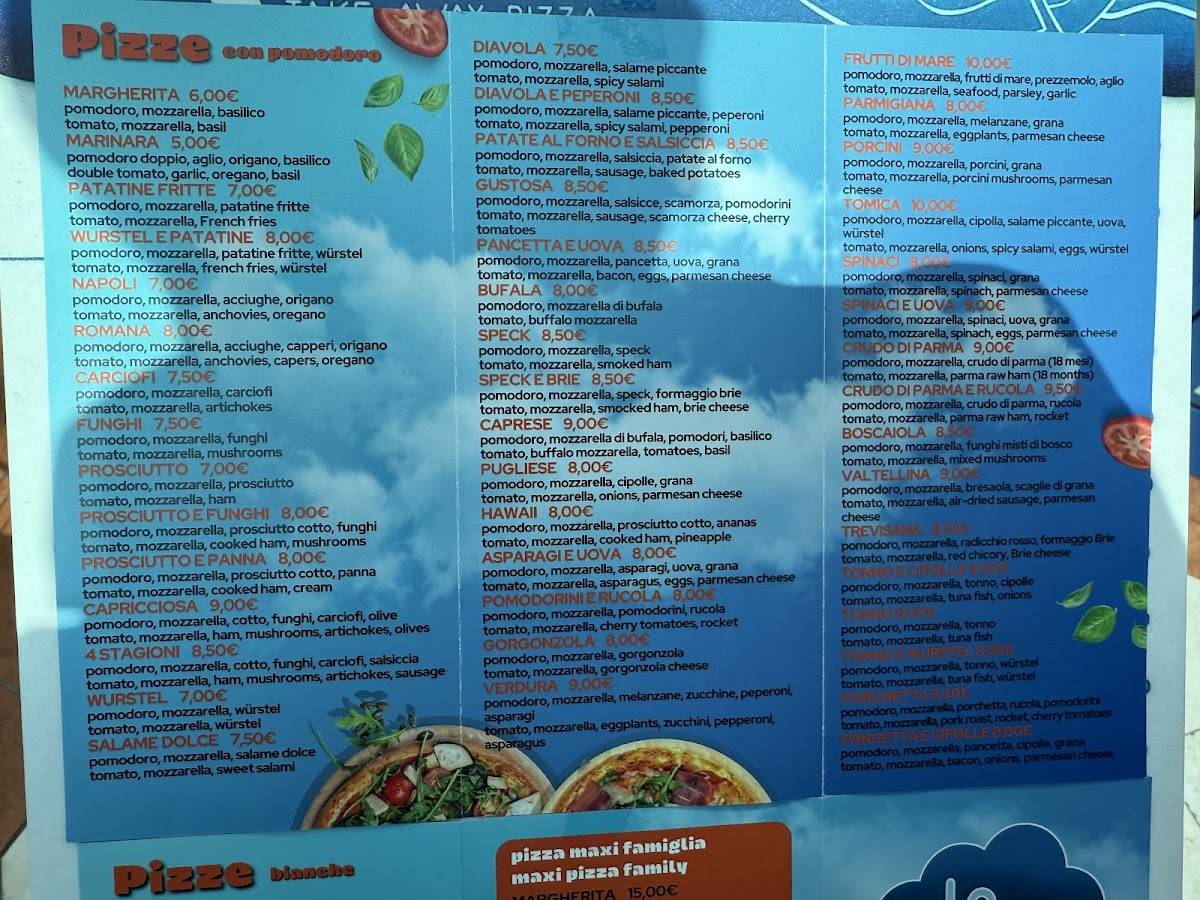Menu di La Nuvola 