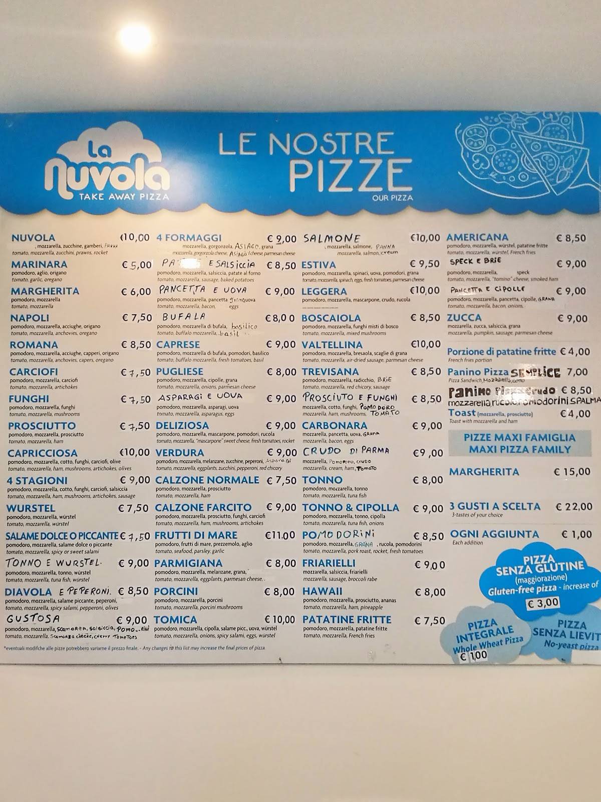 Menu di La Nuvola 