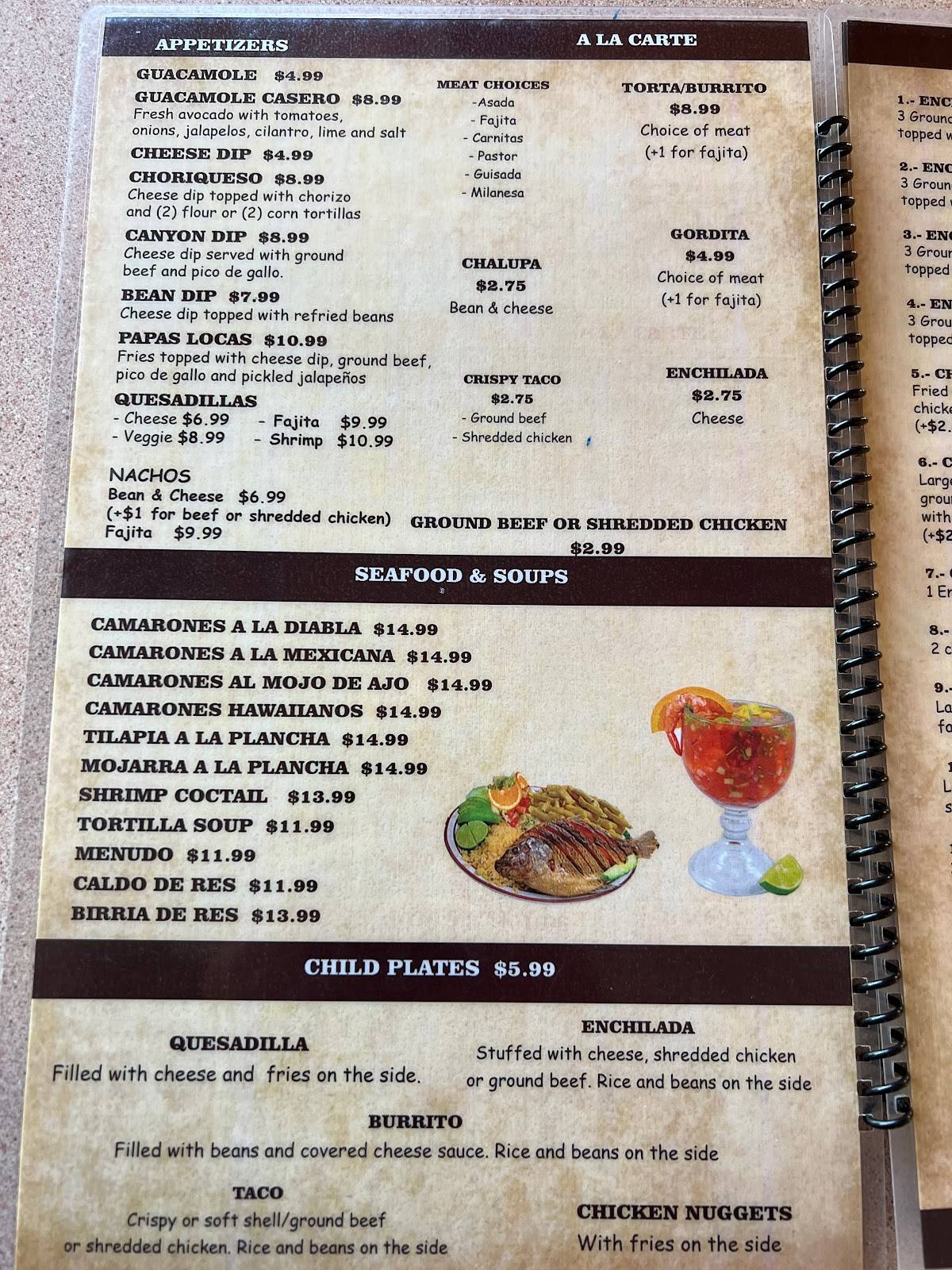 Menu at La Pasadita Cocina Mexicana restaurant, Canyon Lake