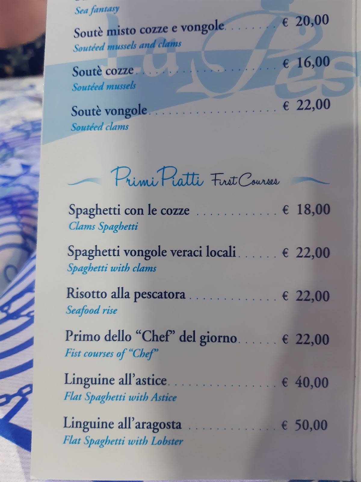 Menu di La Pescheria 