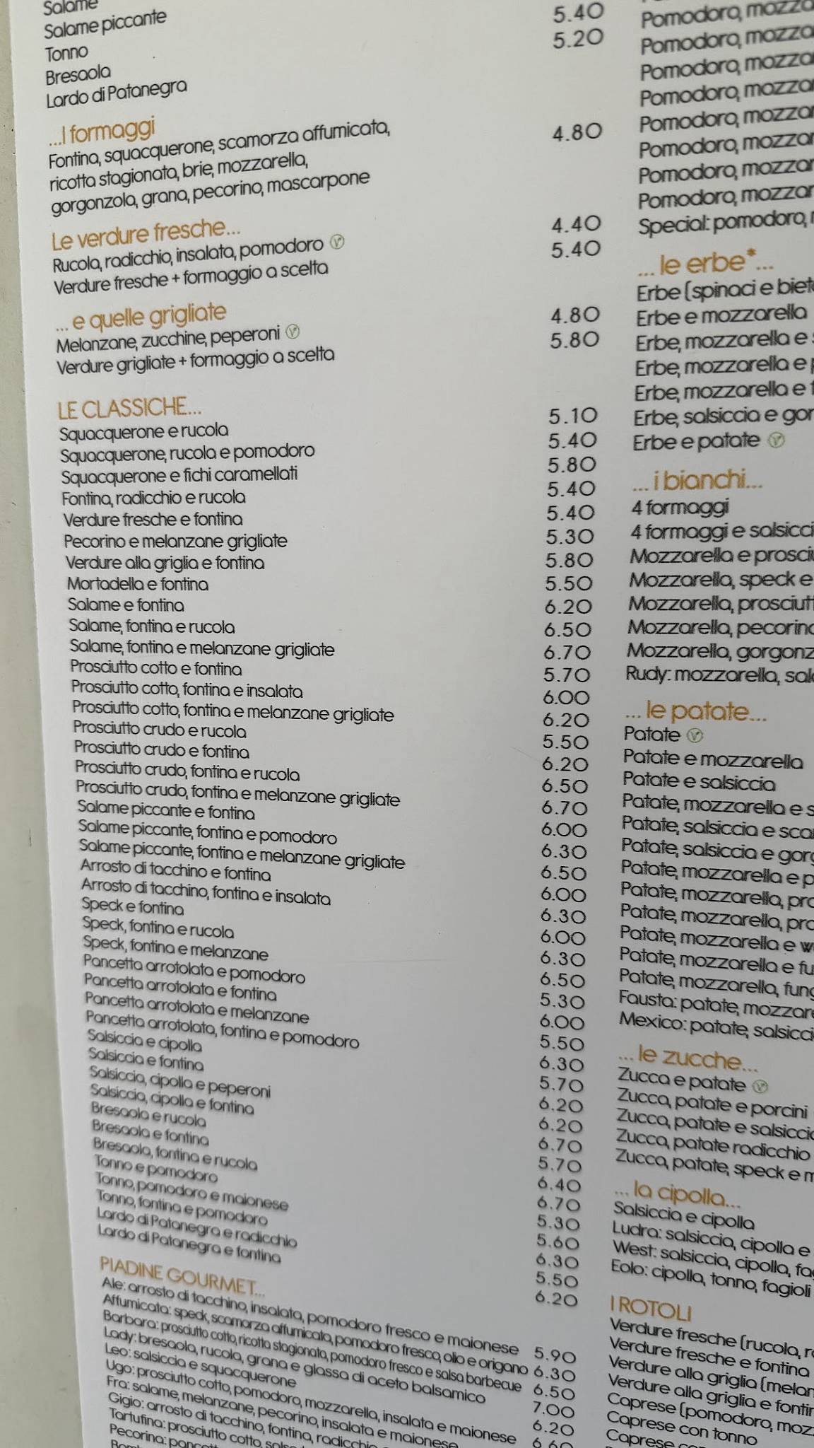 Menu di La Piada di Ale 