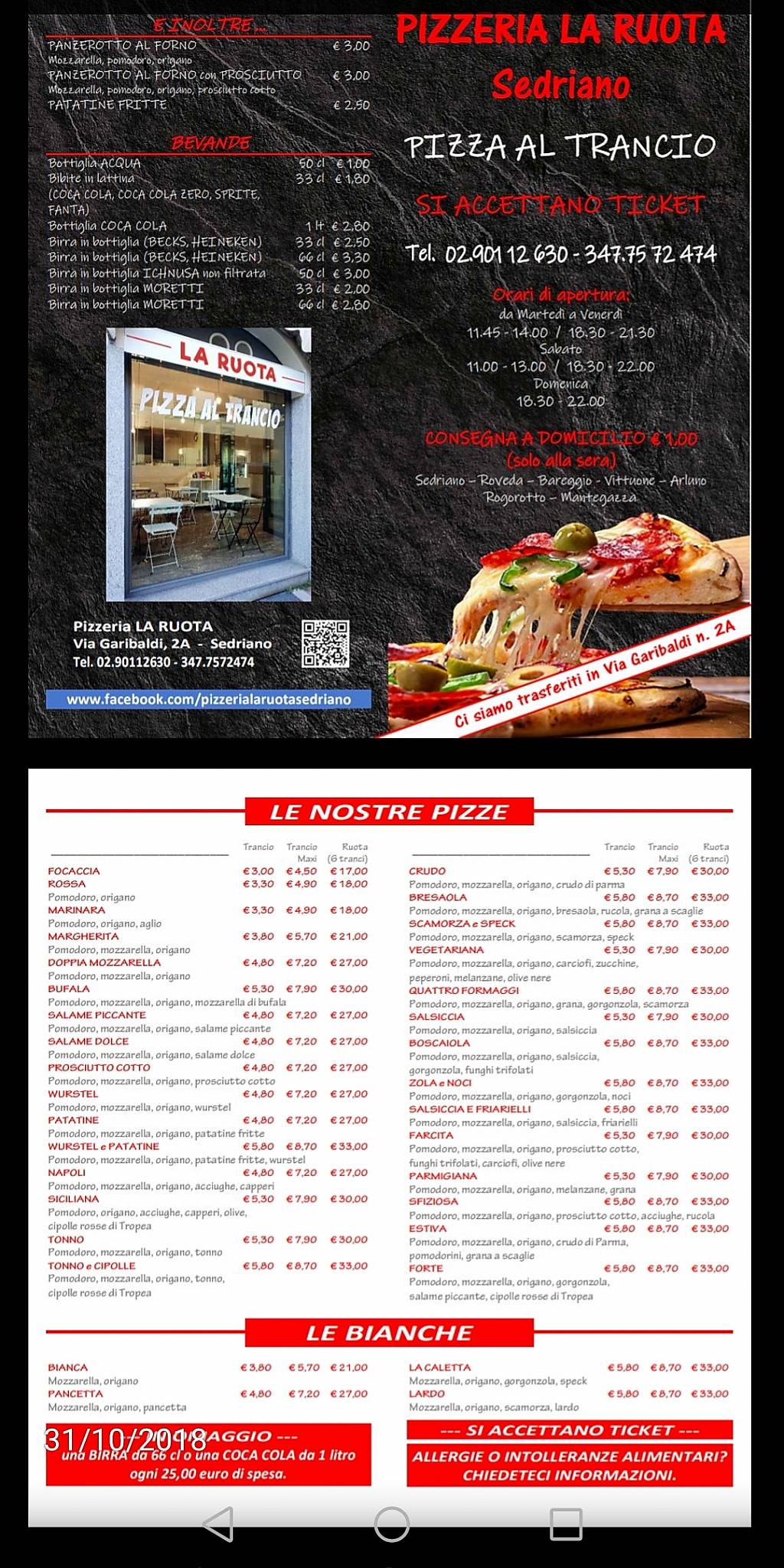 Menu di La Ruota 