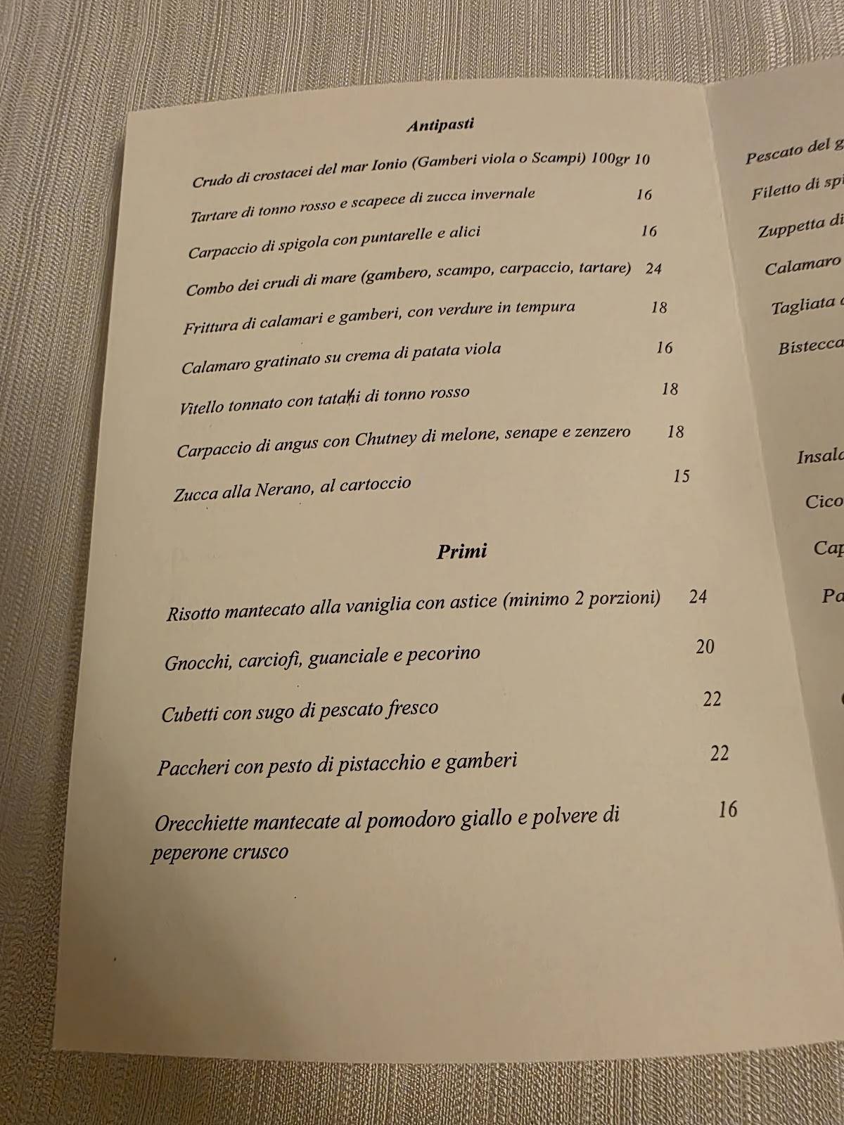 Menu di La Scarpetta Hostaria 