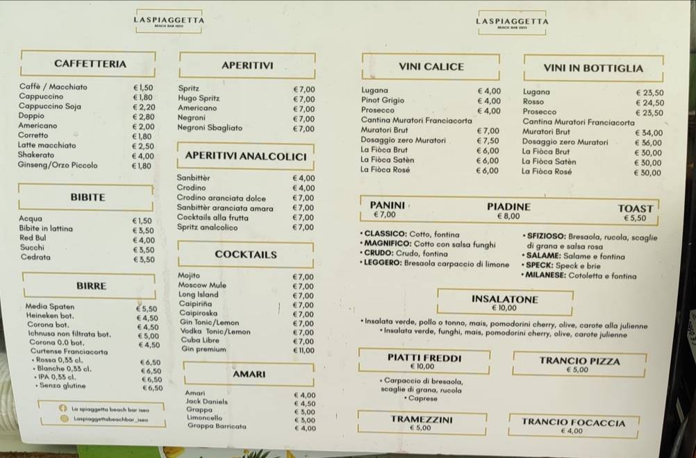Menu di La Spiaggetta 