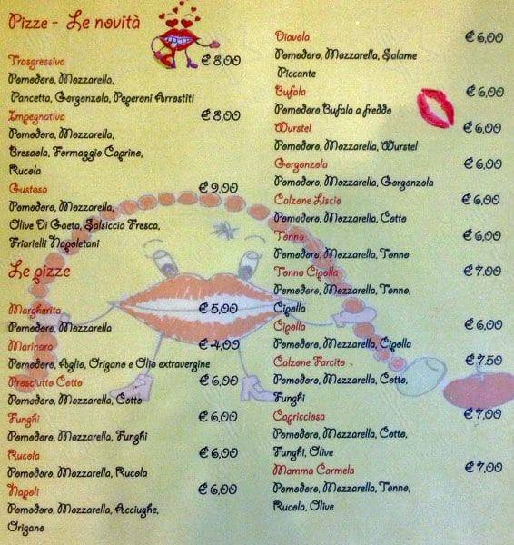 Menu di Pizzeria La Spigolatrice di Sapri 