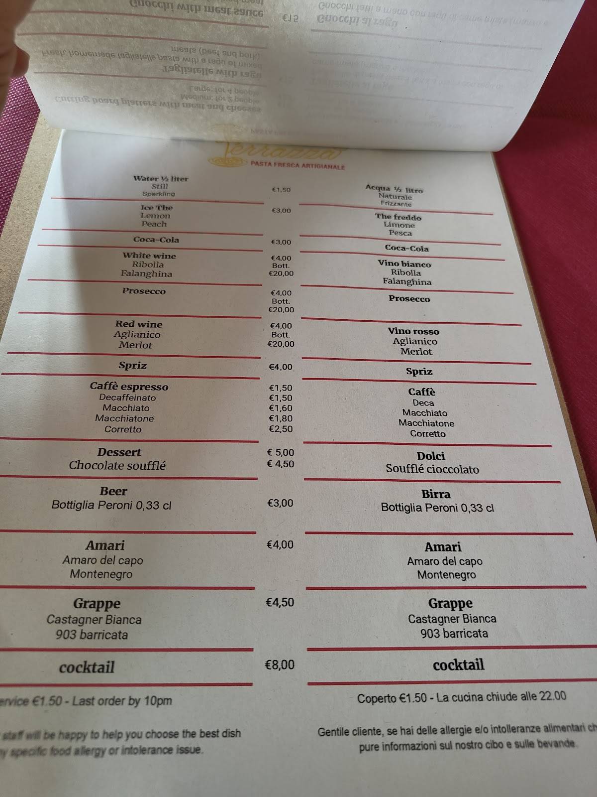 Menu di La Terrazza - Pasta fresca artigianale e Bar - Mogliano Veneto 