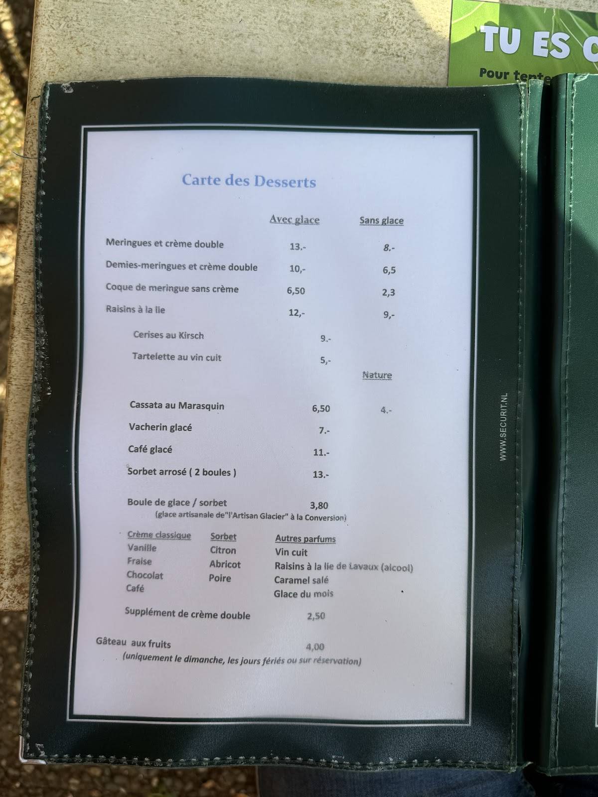 Menu di La Tour de Gourze 