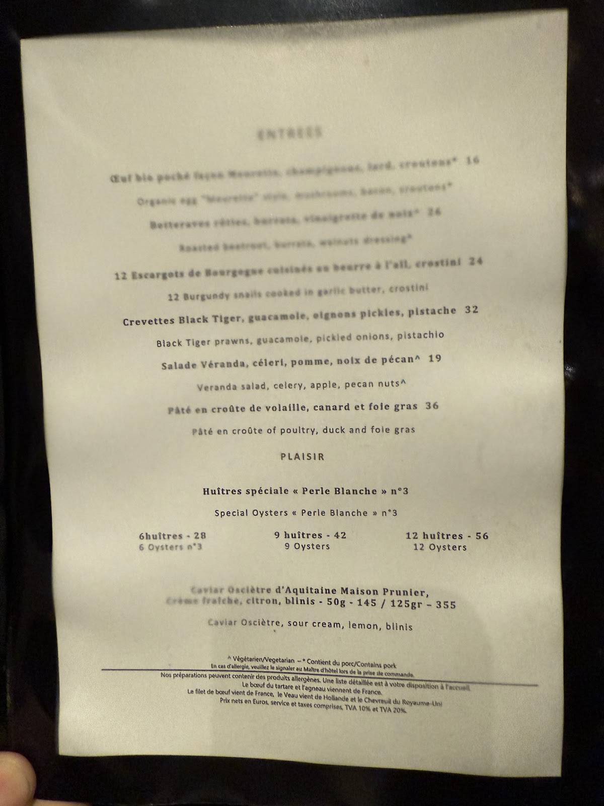 Menu de La Veranda