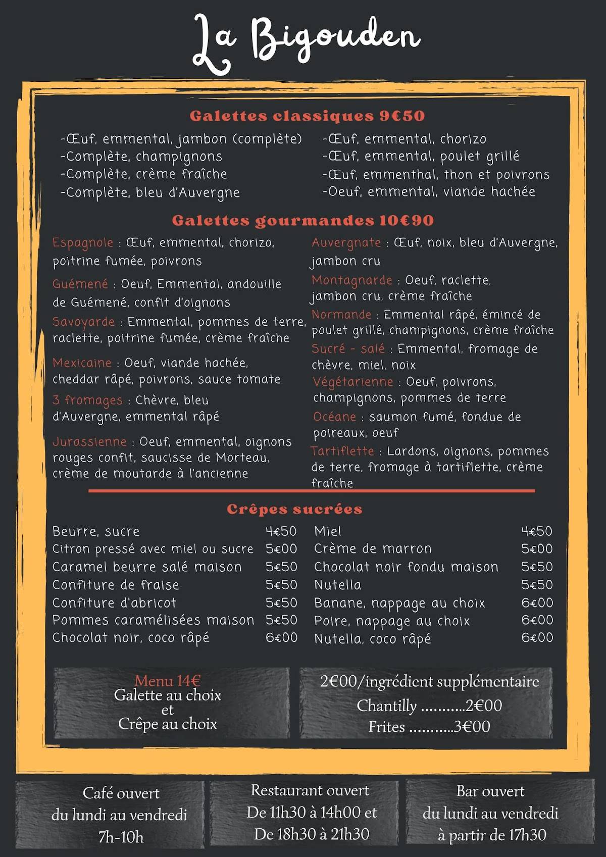 Menu de Crêperie - Bar La Bigouden