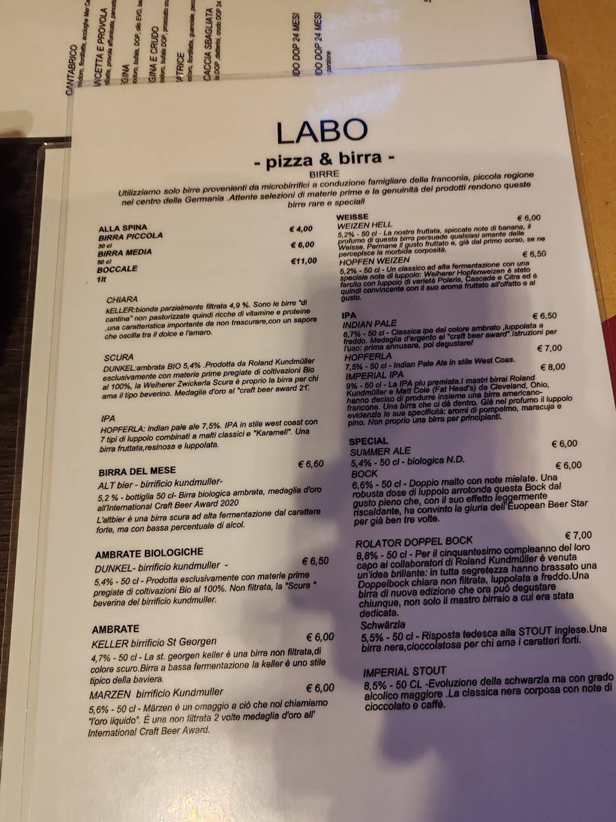 Menu di Pizzeria Labo 
