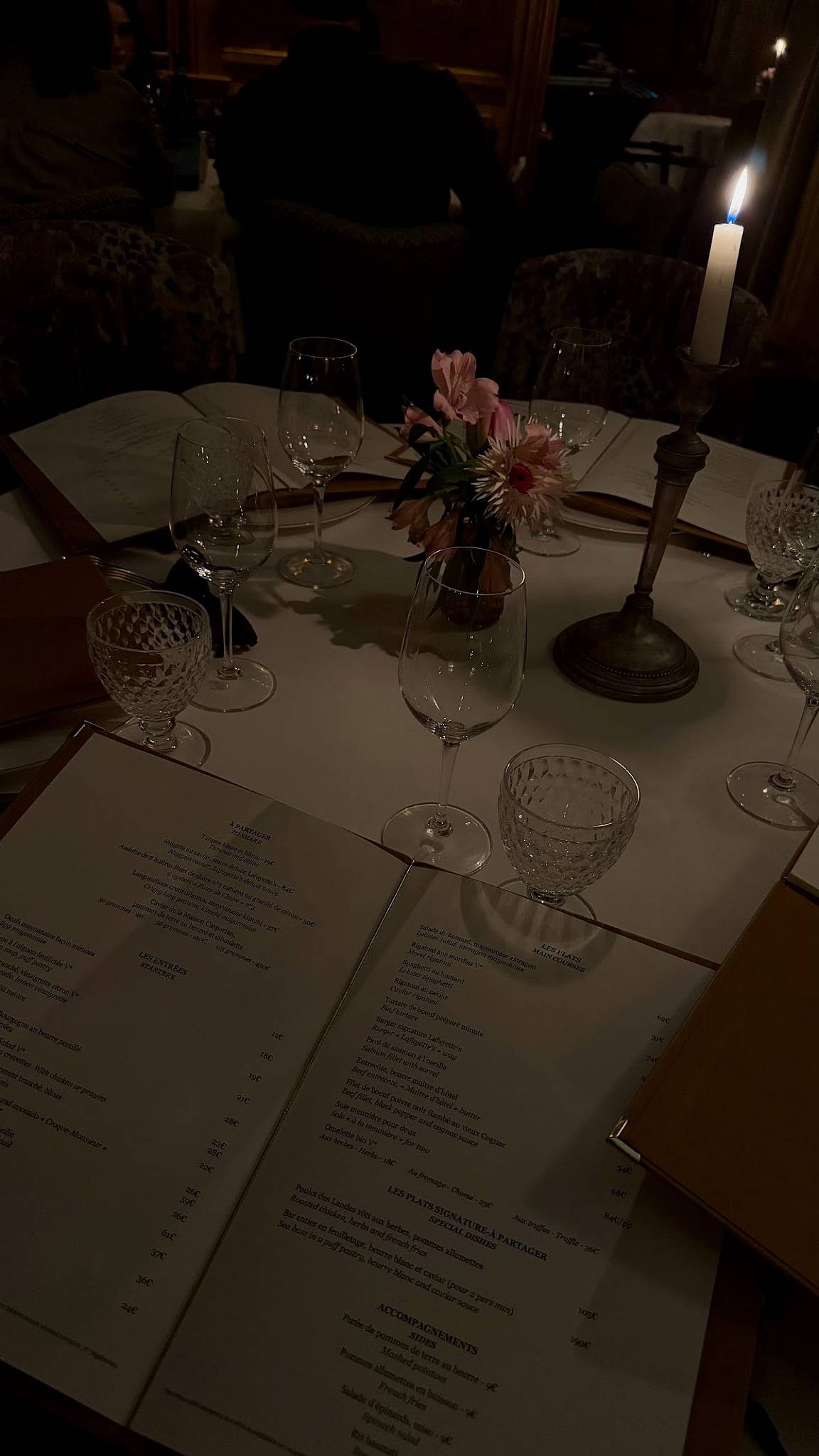 Menu de Lafayette's restaurant rue d'Anjou