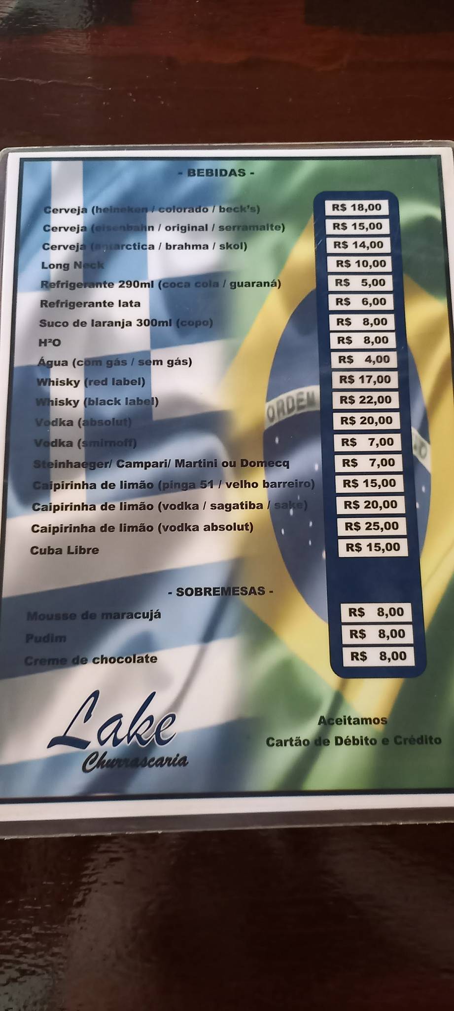 Lake Churrascaria cardápio