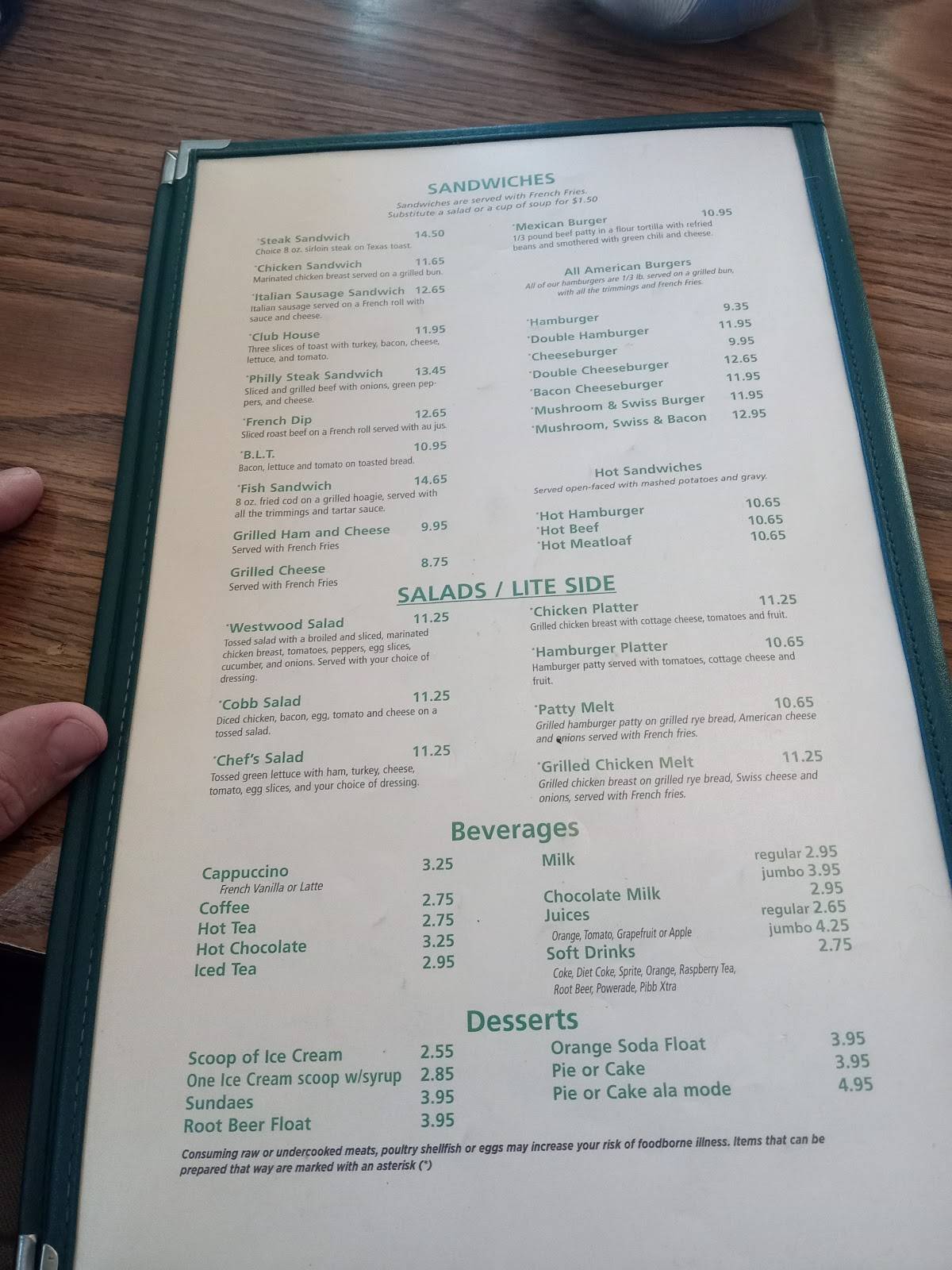 Menu at Westwood Inn restaurant, Lakewood