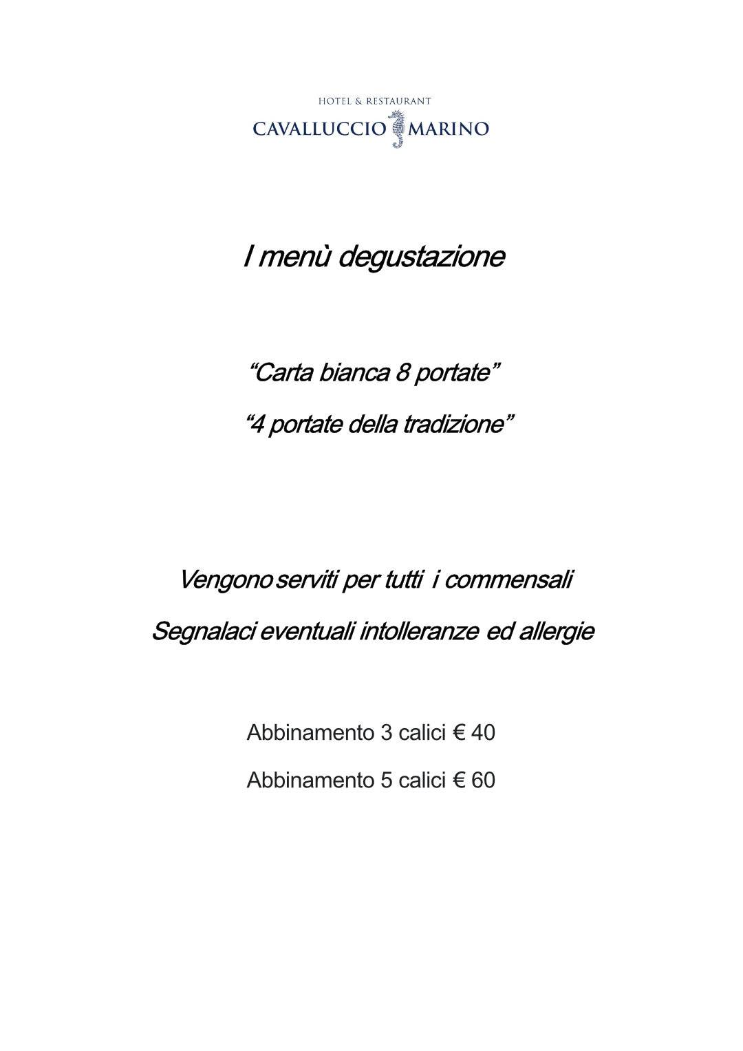 Menu di Cavalluccio Marino Hotel & Ristorante Lampedusa 