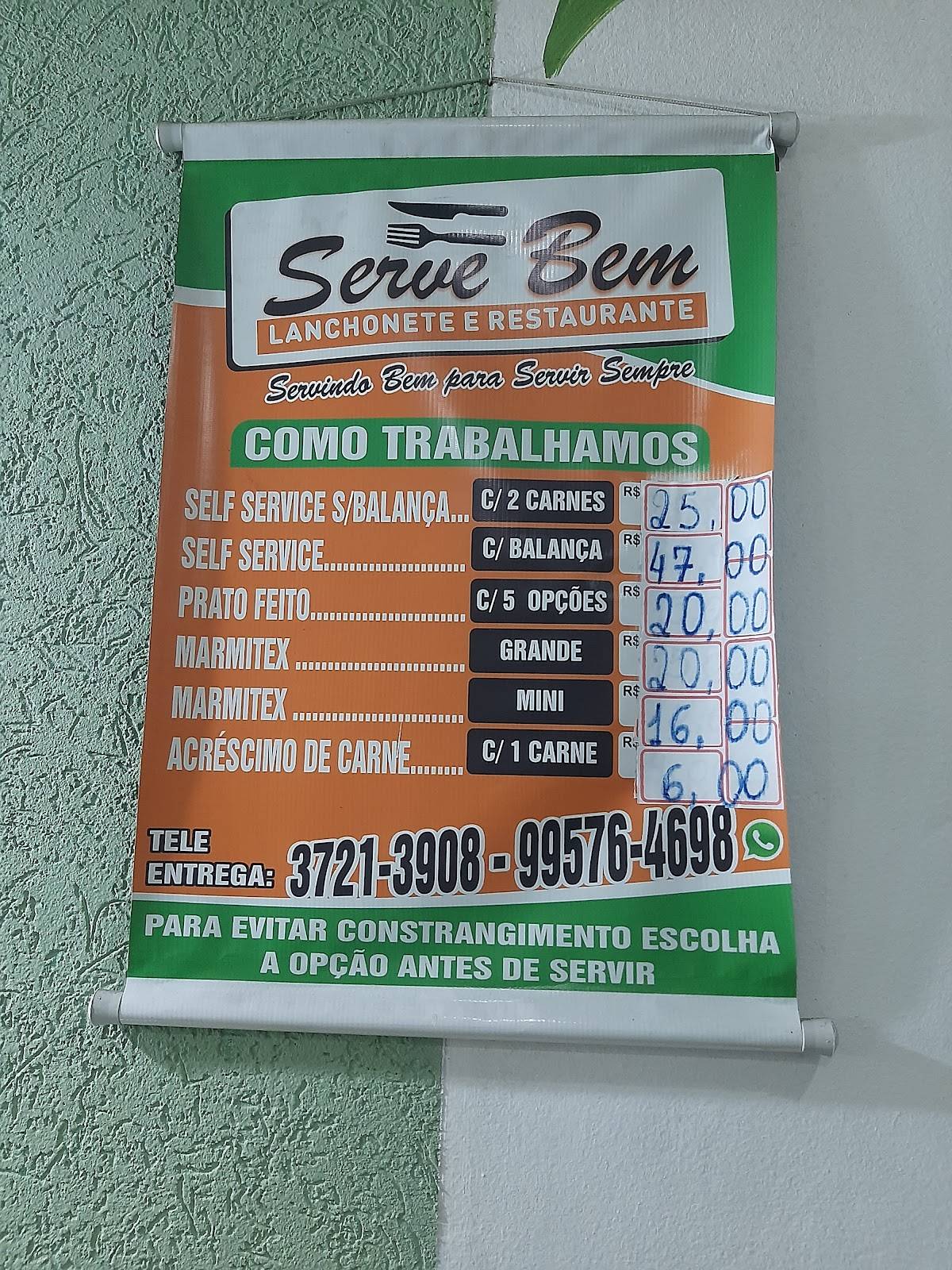 Lanchonete e Restaurante Serve Bem cardápio