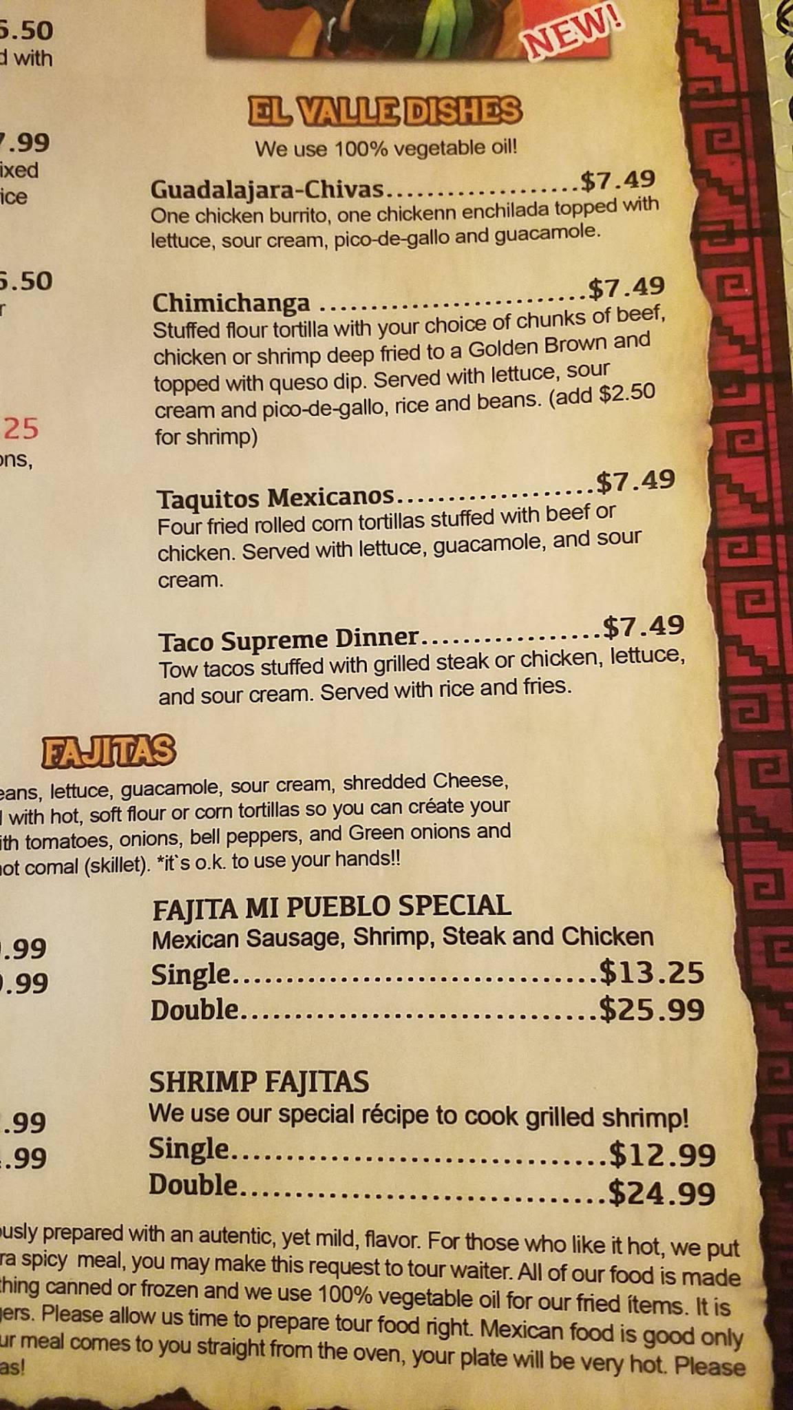 Menu at Las Brisas Mexican Restaurant, Jackson