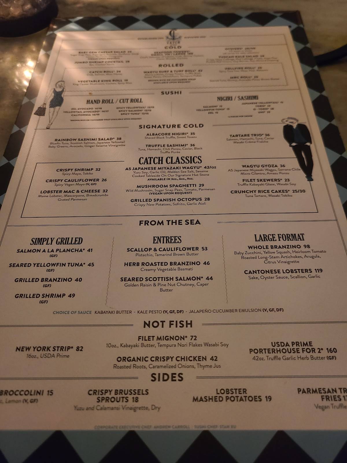 Menu at CATCH restaurant, Las Vegas