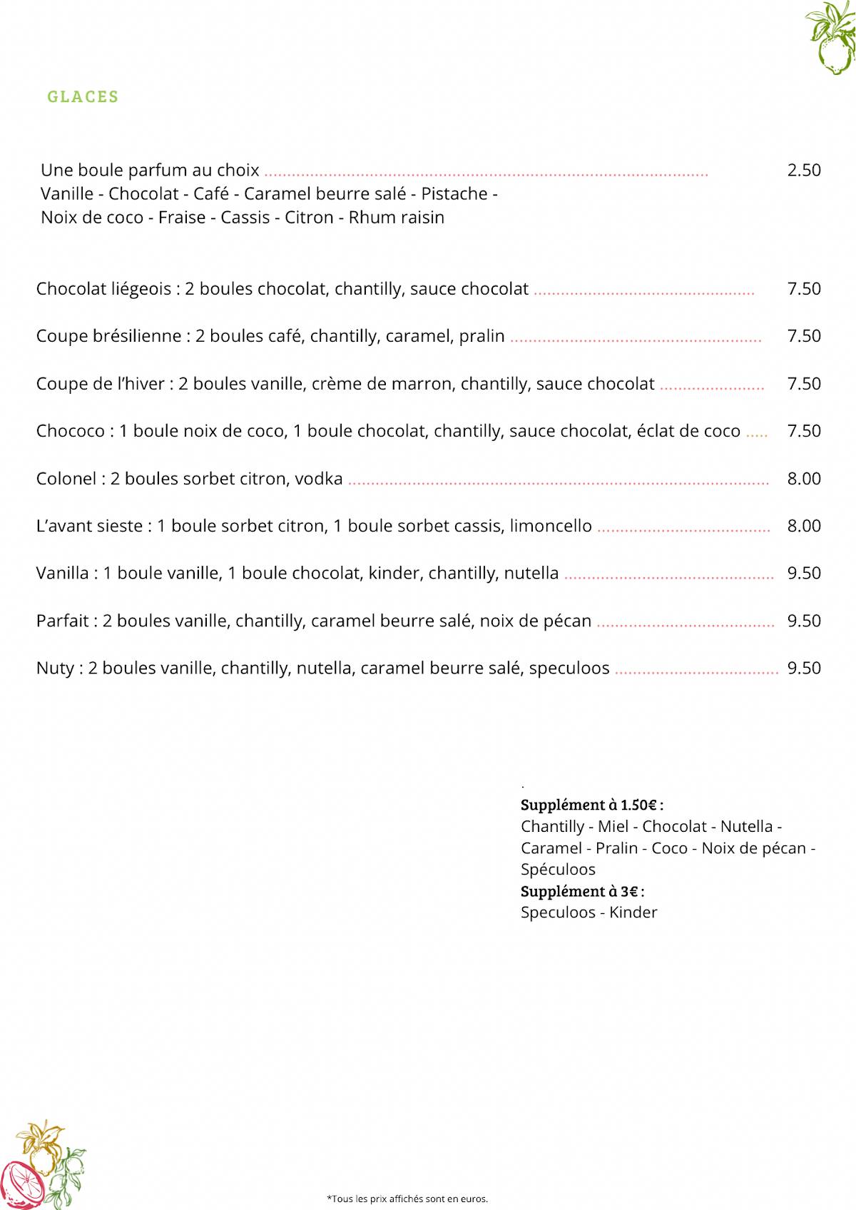 Menu de Crêperie du Vieux Village