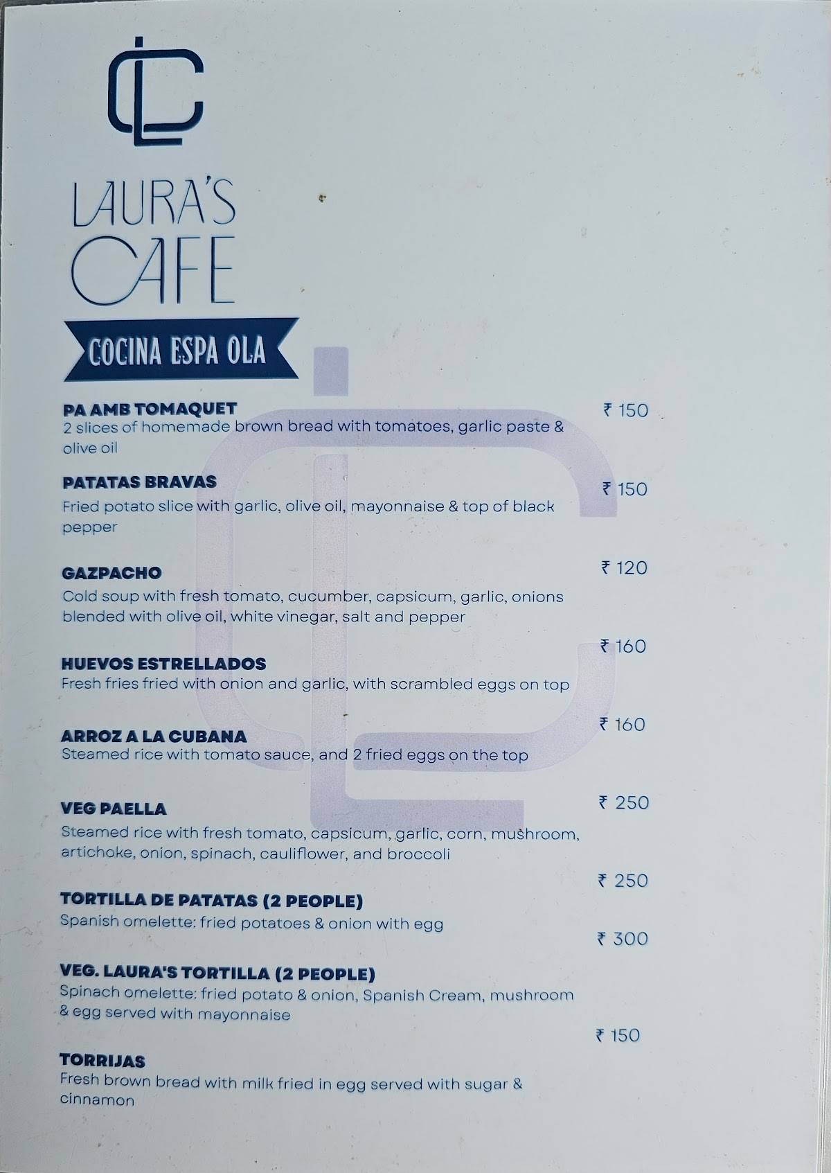 Laura's Café menu