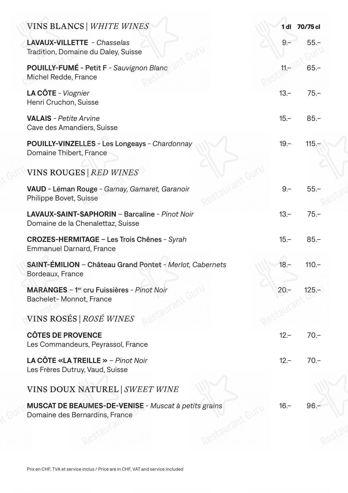 Menu di Lausanne Palace - Menu bar