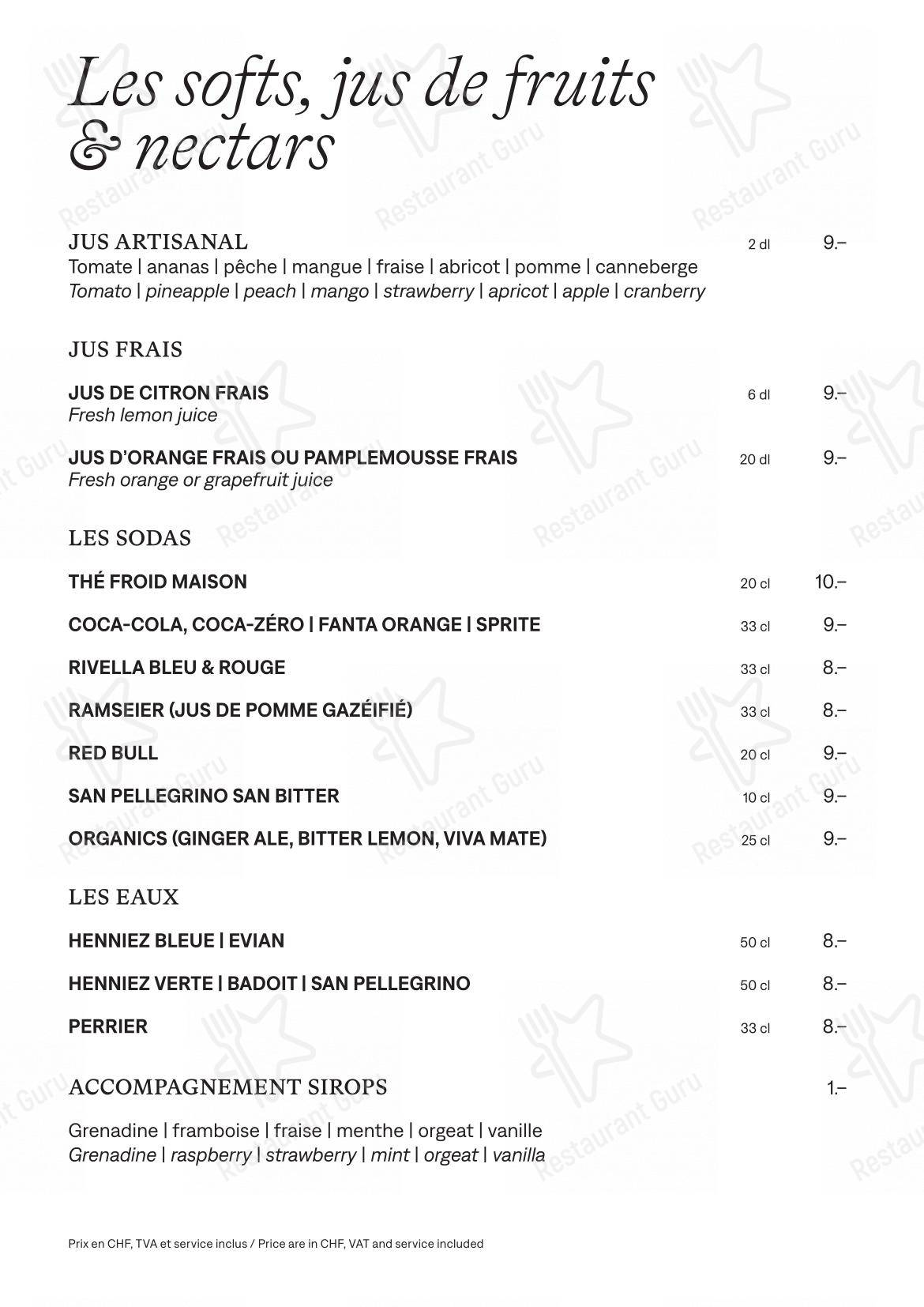 Menu di Lausanne Palace - Menu bar