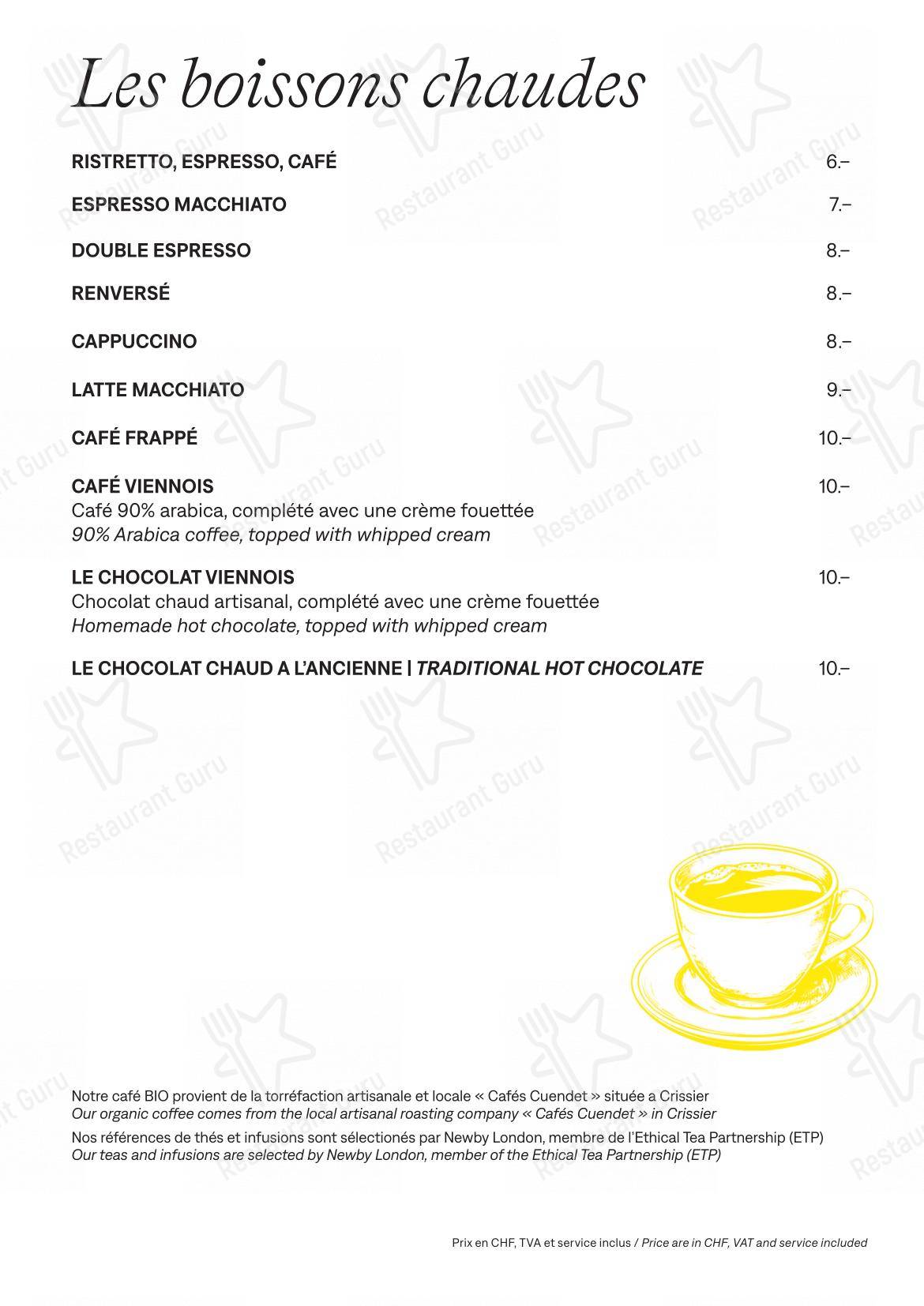 Menu per Lausanne Palace in Losanna