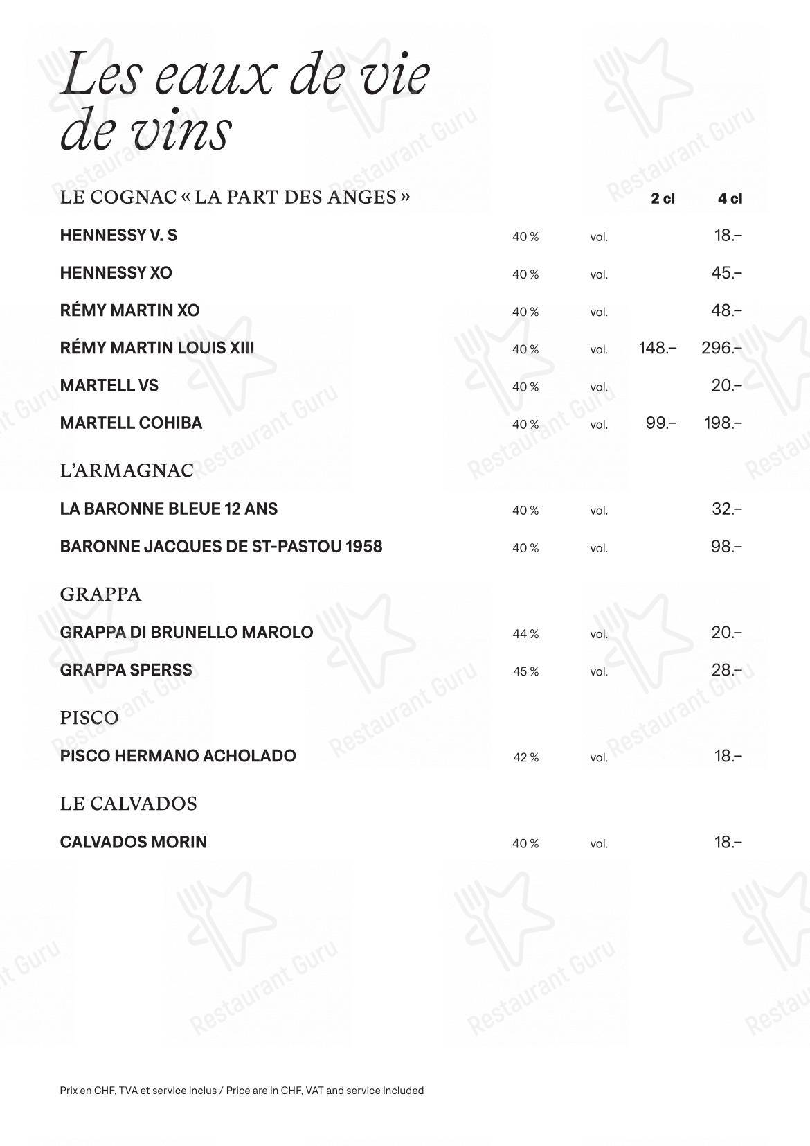 Menu di Lausanne Palace - Menu bar
