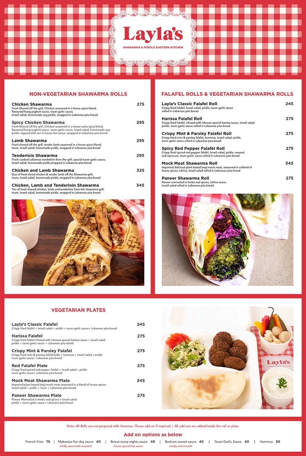Layla's Shawarma and Middle Eastern Kitchen menu