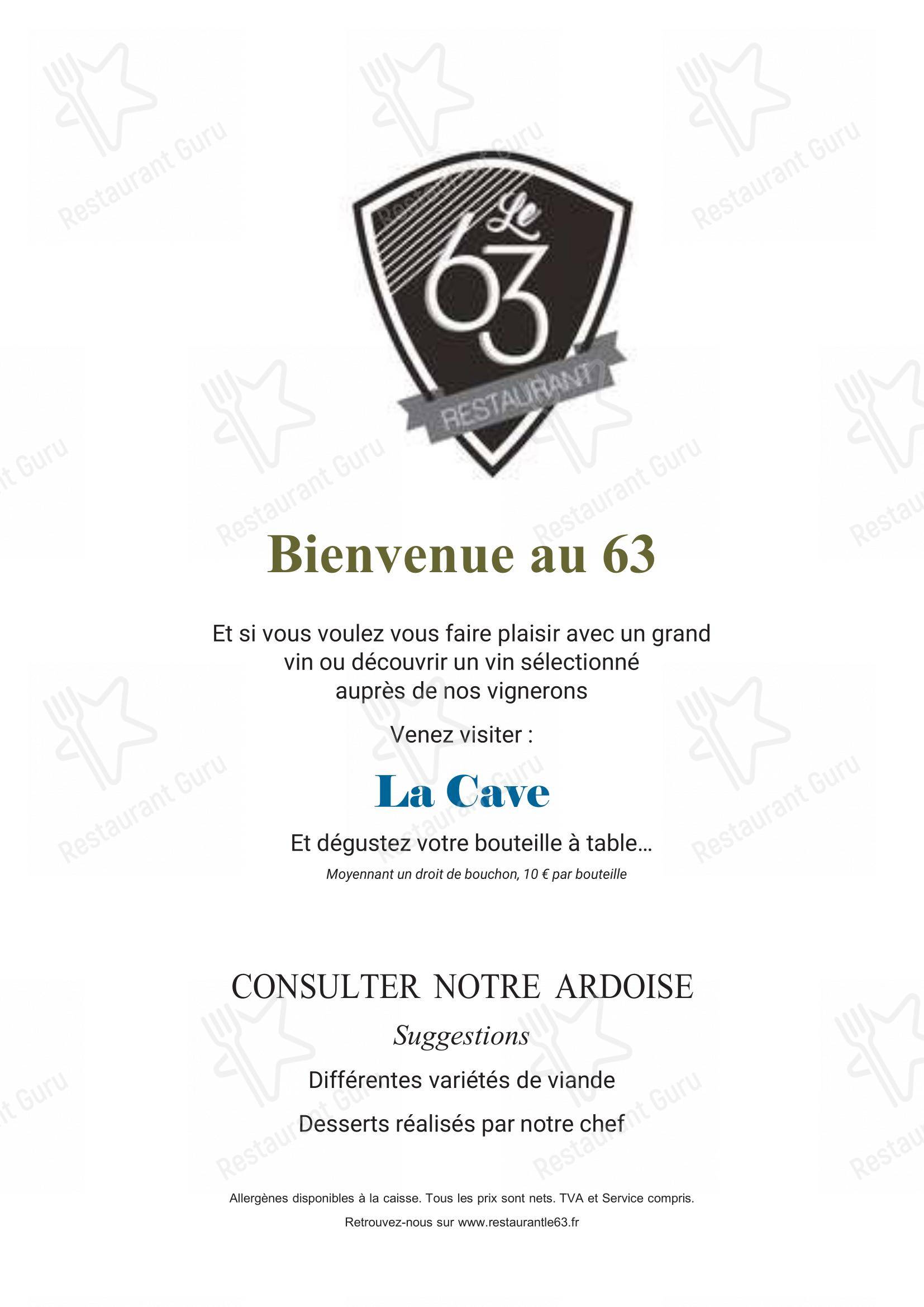 Menu pour Le 63 - Menu bar