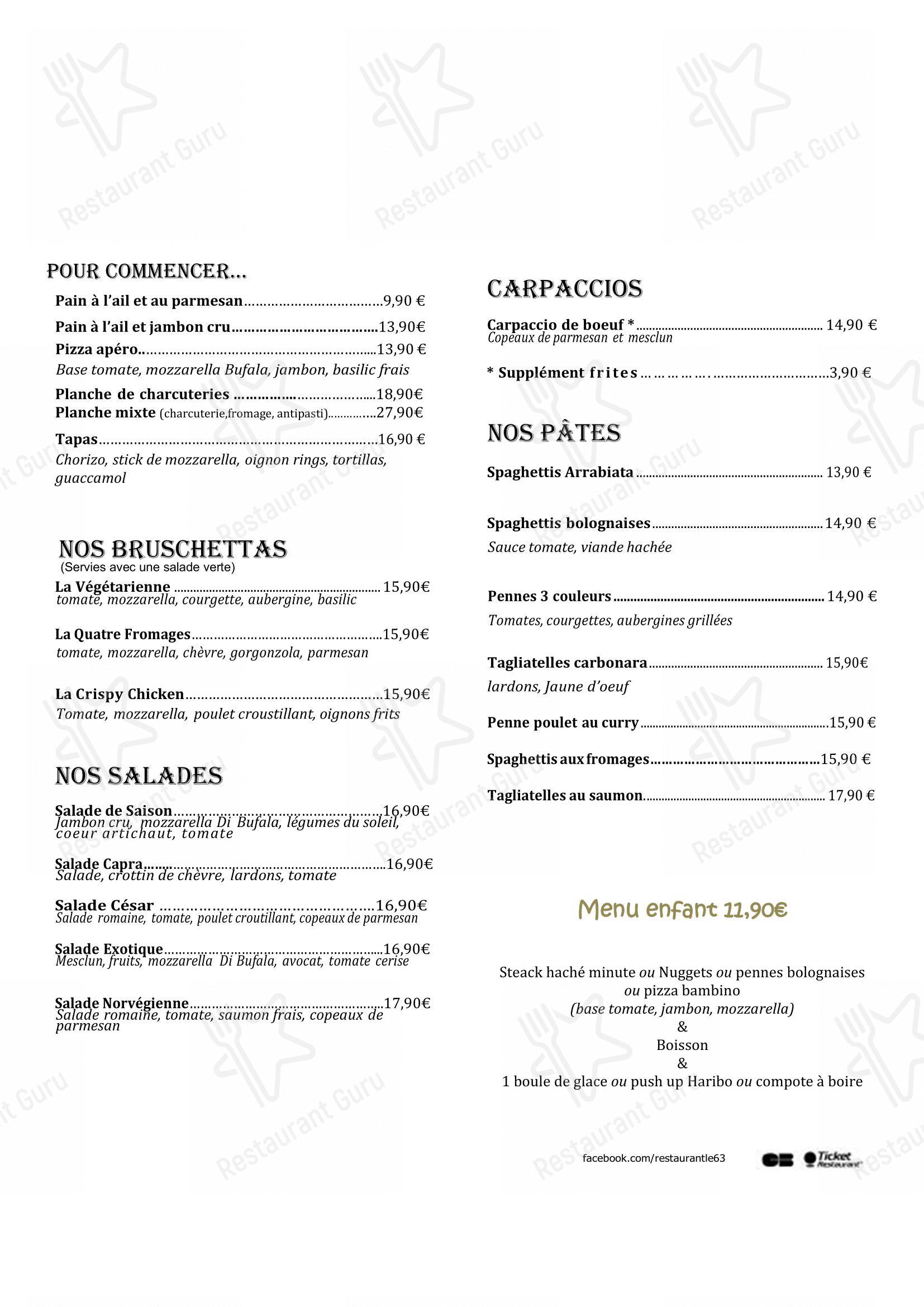 Menu bar pour Le 63 dans Orsay
