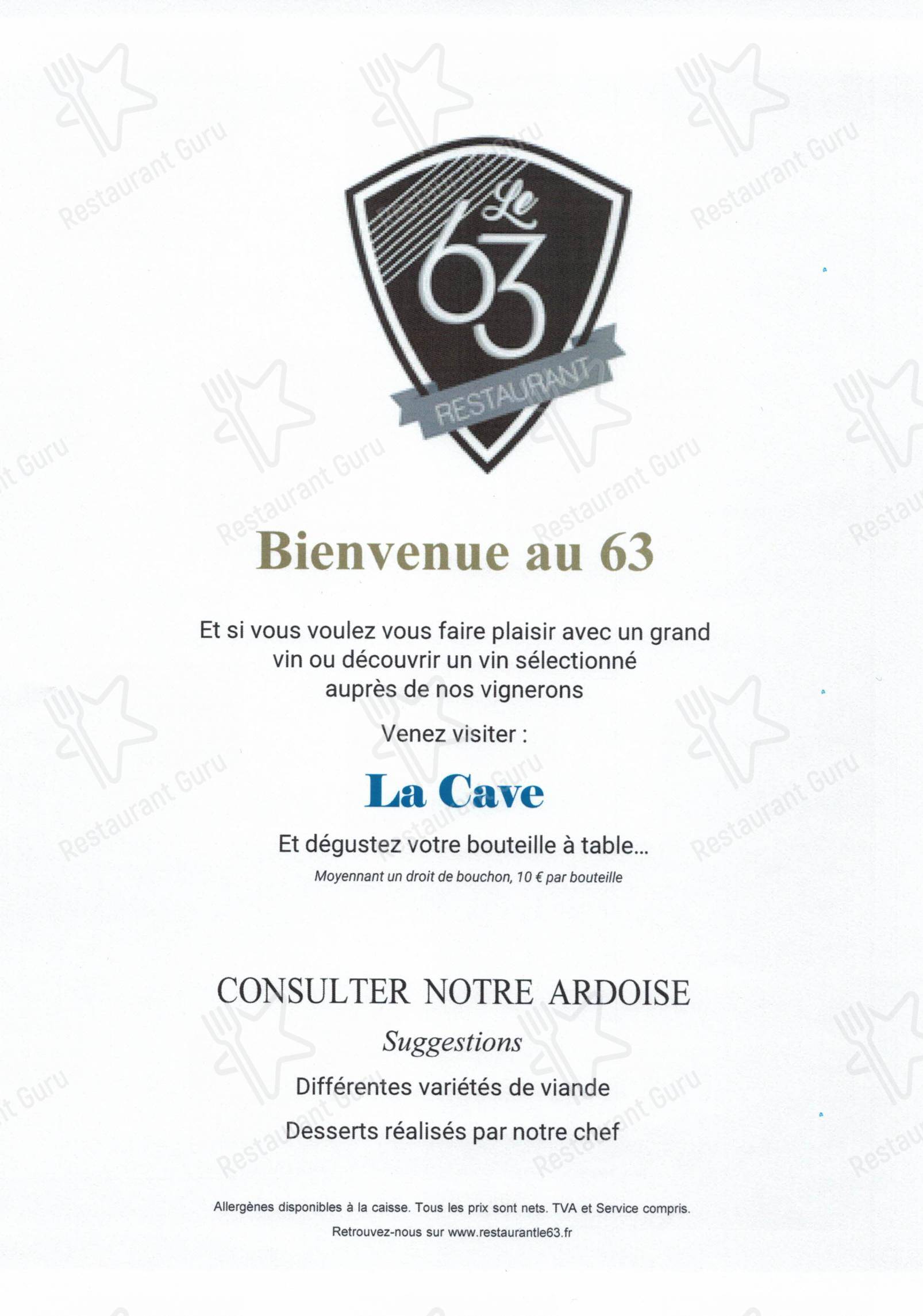 Menu pour Le 63 bbq