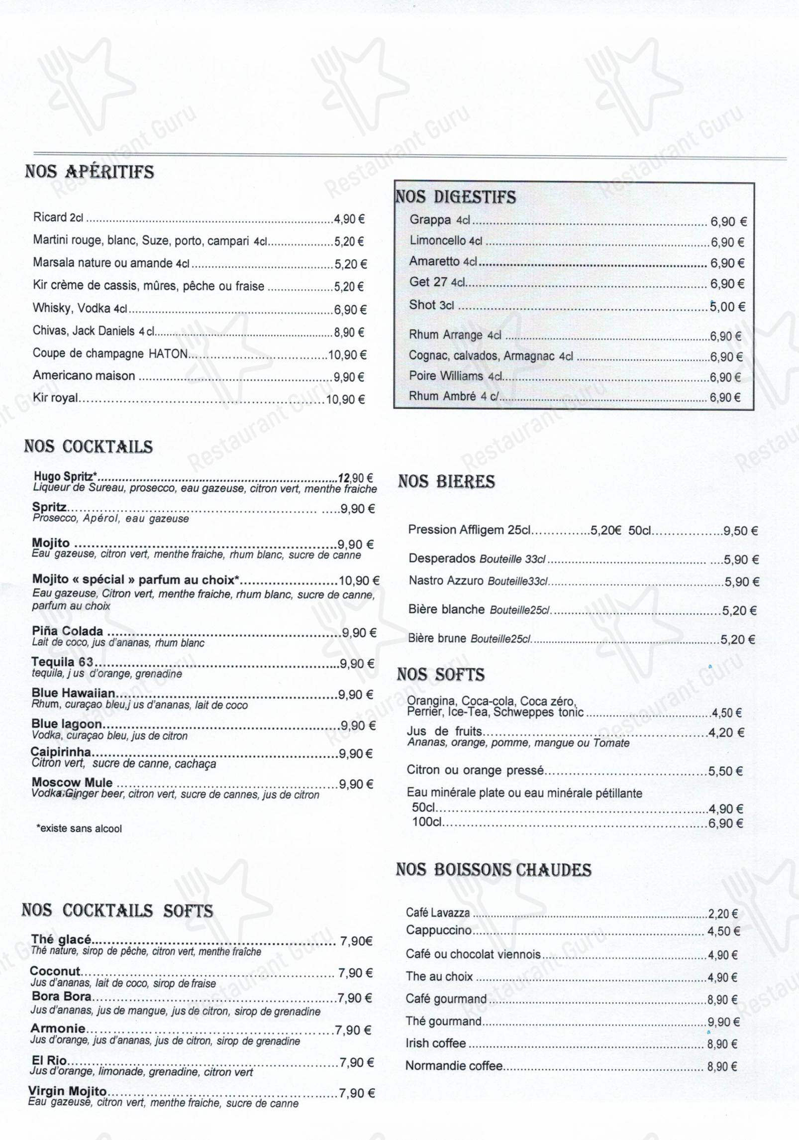 Menu pour Le 63 bbq
