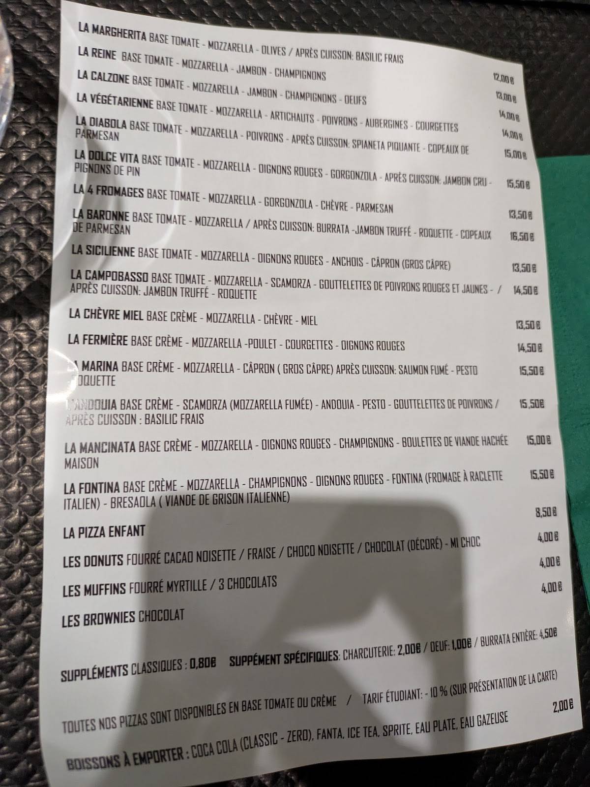 Menu de Le Baron