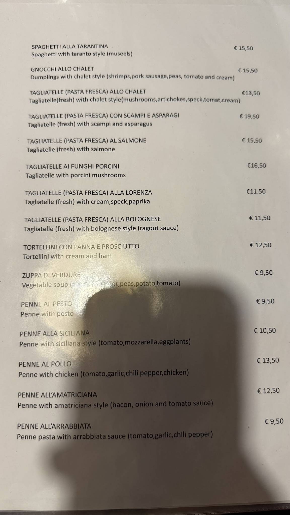 Menu di Le Chalet 
