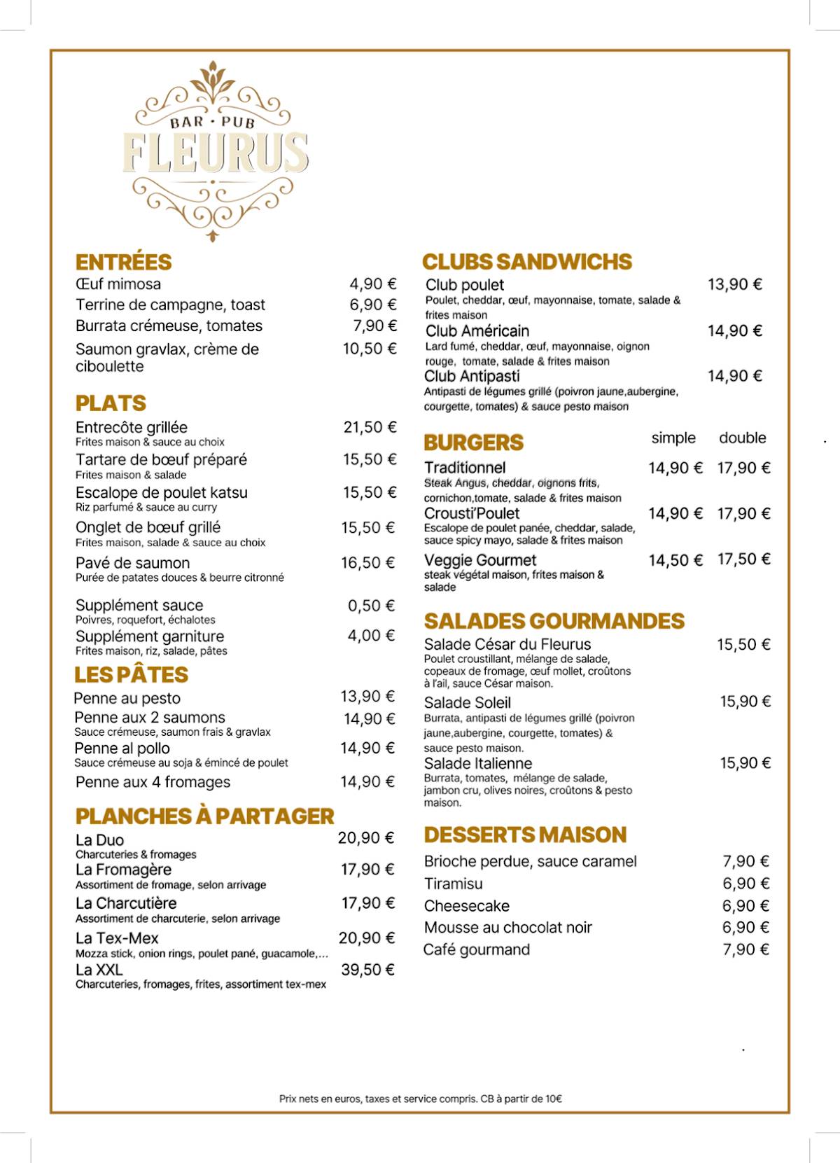 Menu de Le Fleurus
